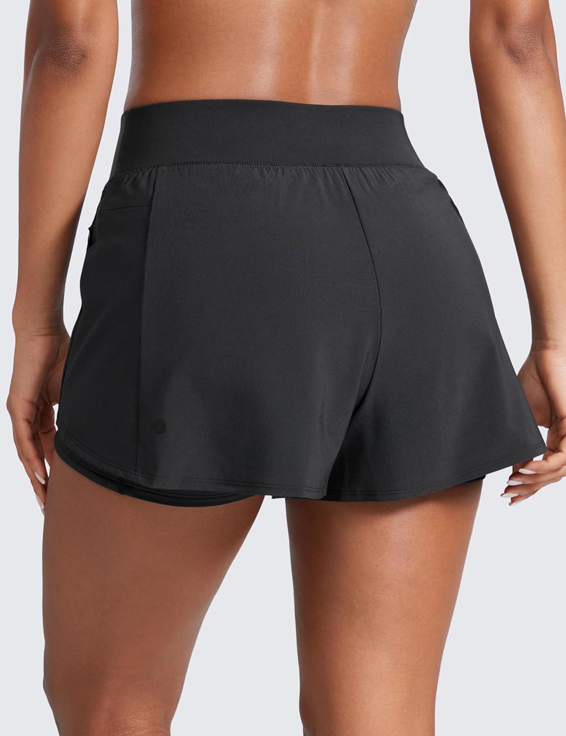 image:imageCRZ YOGA 2 in 1 Double Layer Running Shorts for Women 3 High Waisted for Athletic Tennis Workout with Zip PocketsBlack