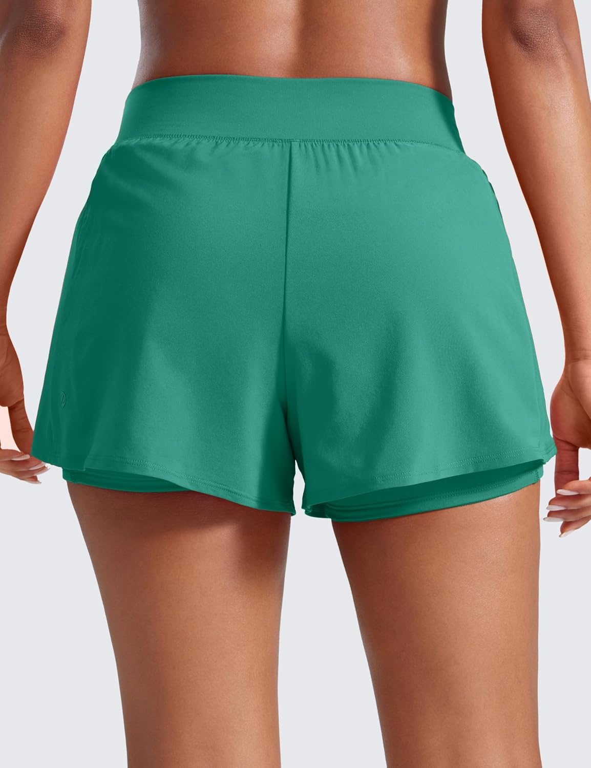 image:imageCRZ YOGA 2 in 1 Double Layer Running Shorts for Women 3 High Waisted for Athletic Tennis Workout with Zip PocketsCascadia Green
