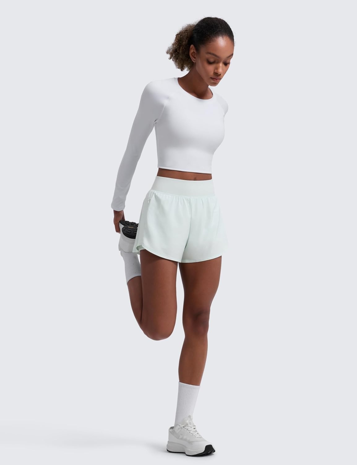 image:imageCRZ YOGA 2 in 1 Double Layer Running Shorts for Women 3 High Waisted for Athletic Tennis Workout with Zip PocketsOcean Air