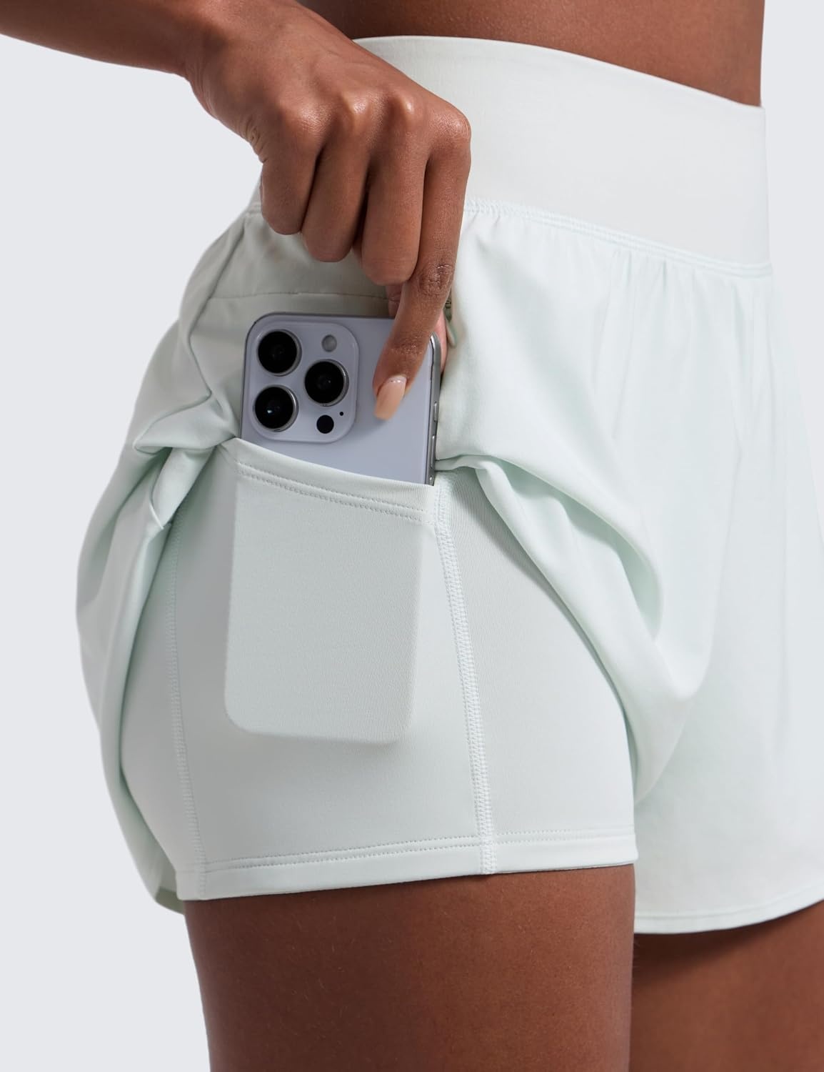image:imageCRZ YOGA 2 in 1 Double Layer Running Shorts for Women 3 High Waisted for Athletic Tennis Workout with Zip PocketsOcean Air