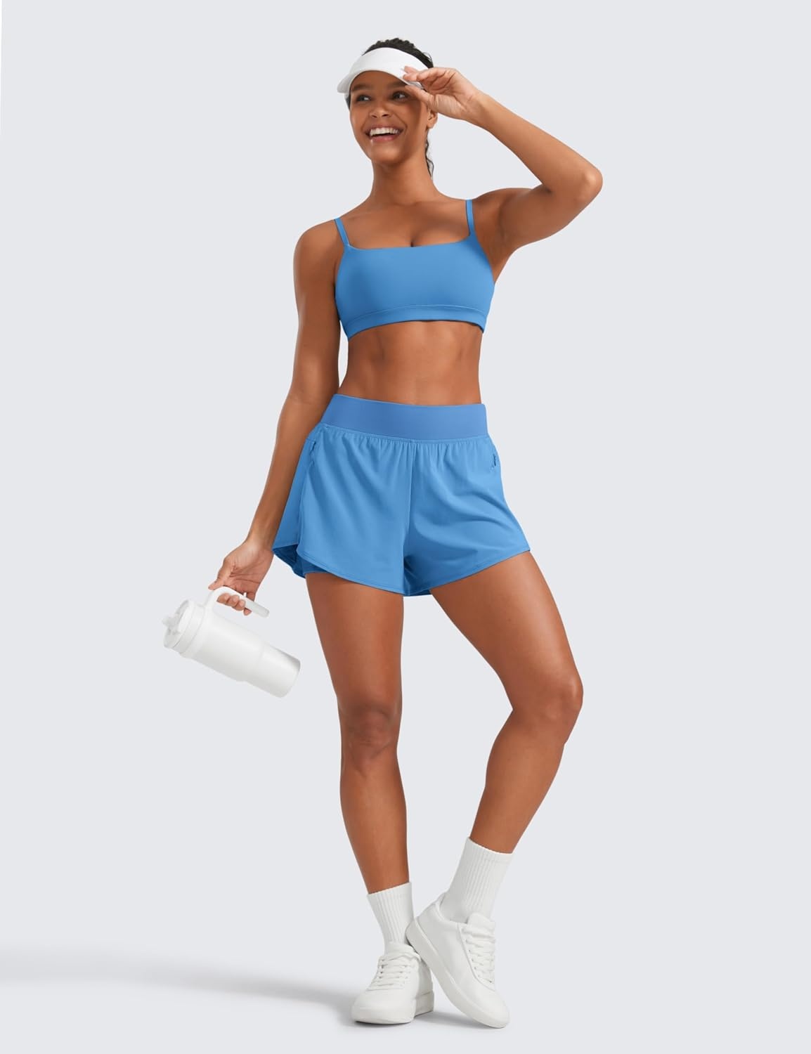image:imageCRZ YOGA 2 in 1 Double Layer Running Shorts for Women 3 High Waisted for Athletic Tennis Workout with Zip PocketsParty Blue