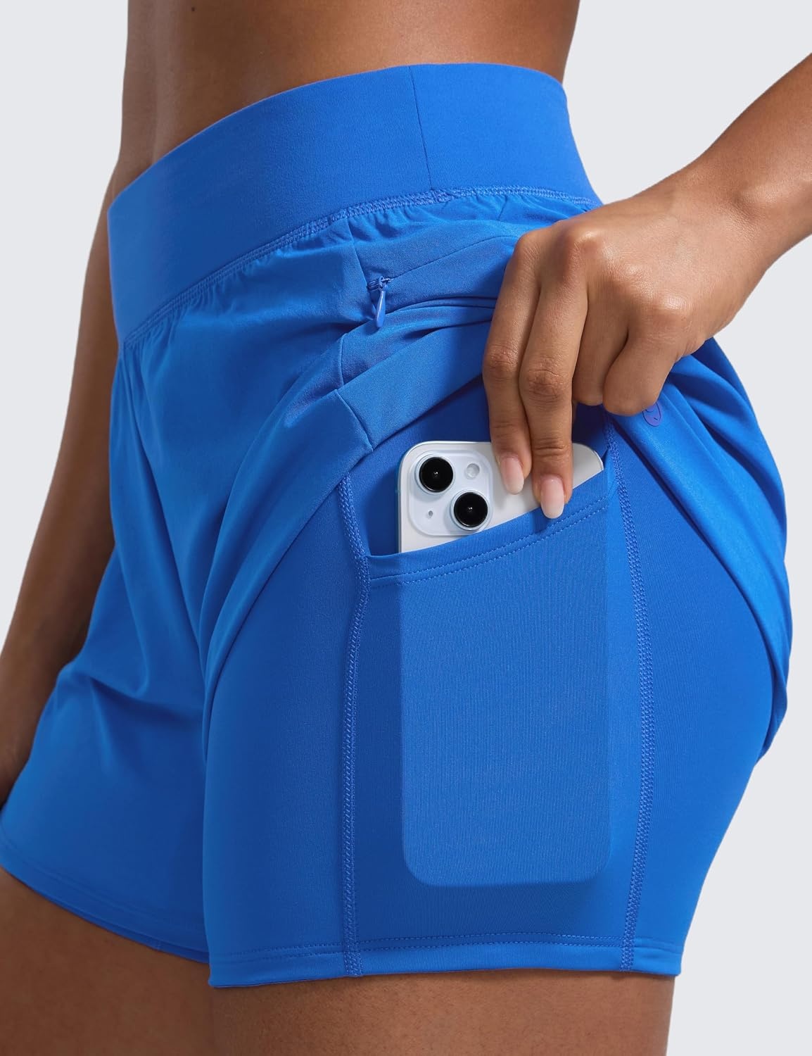 image:imageCRZ YOGA 2 in 1 Double Layer Running Shorts for Women 3 High Waisted for Athletic Tennis Workout with Zip PocketsSparkle Blue