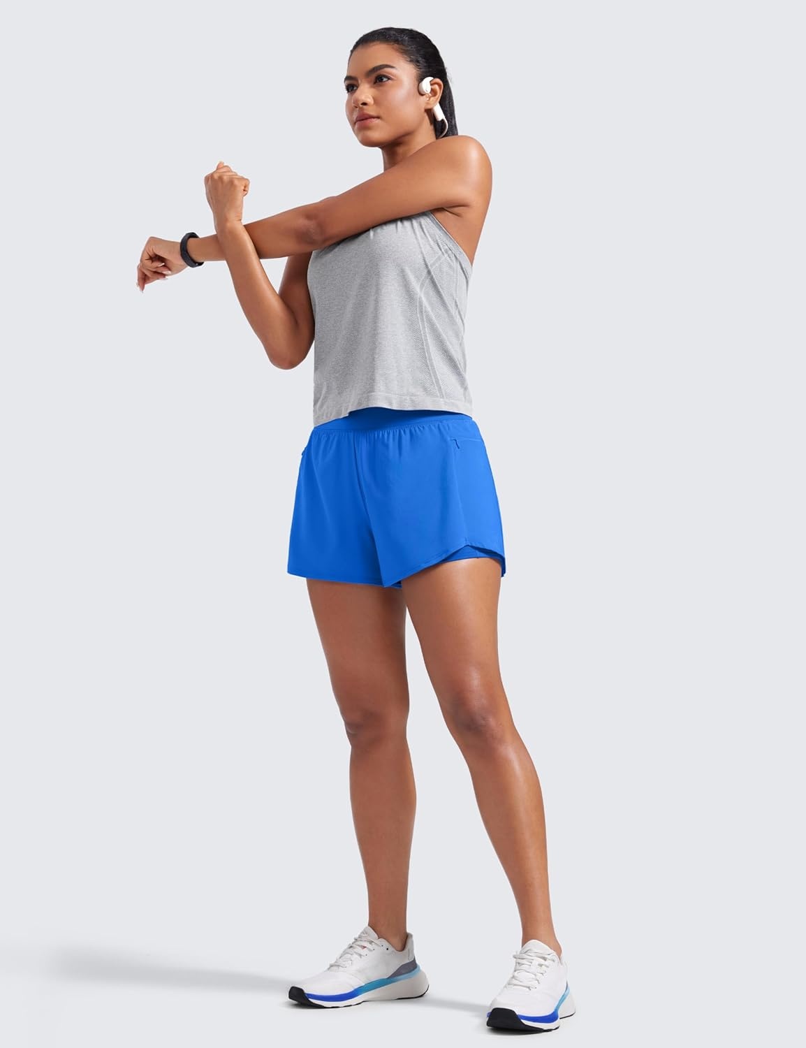 image:imageCRZ YOGA 2 in 1 Double Layer Running Shorts for Women 3 High Waisted for Athletic Tennis Workout with Zip PocketsSparkle Blue