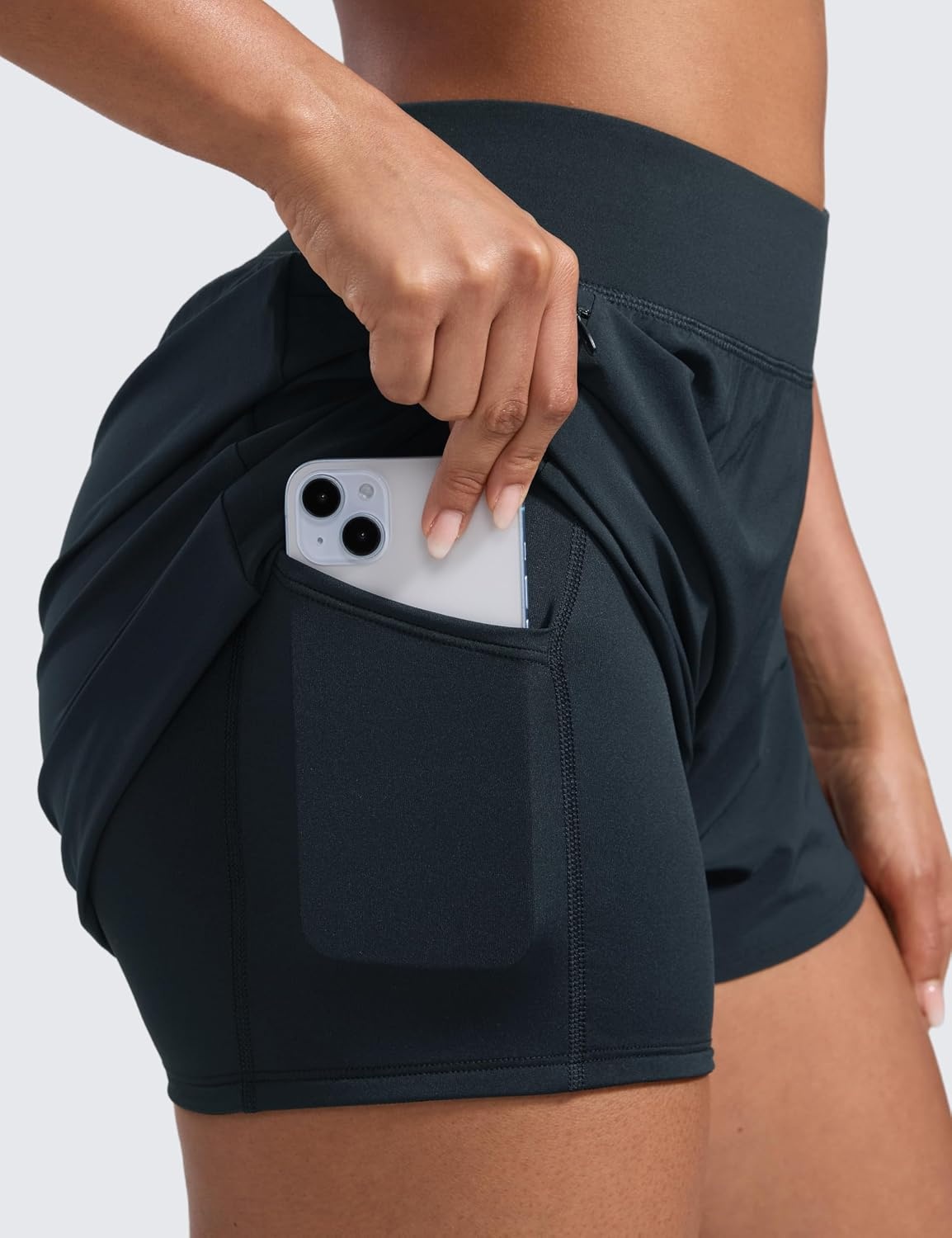 image:imageCRZ YOGA 2 in 1 Double Layer Running Shorts for Women 3 High Waisted for Athletic Tennis Workout with Zip PocketsTrue Navy