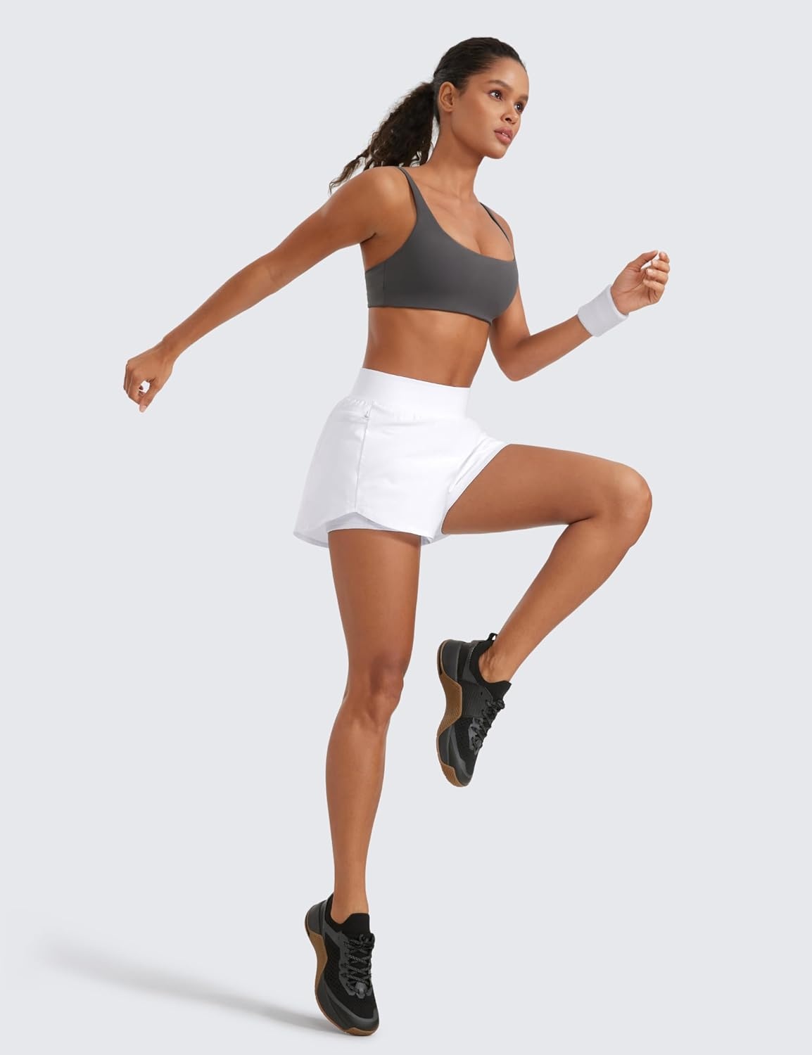 image:imageCRZ YOGA 2 in 1 Double Layer Running Shorts for Women 3 High Waisted for Athletic Tennis Workout with Zip PocketsWhite