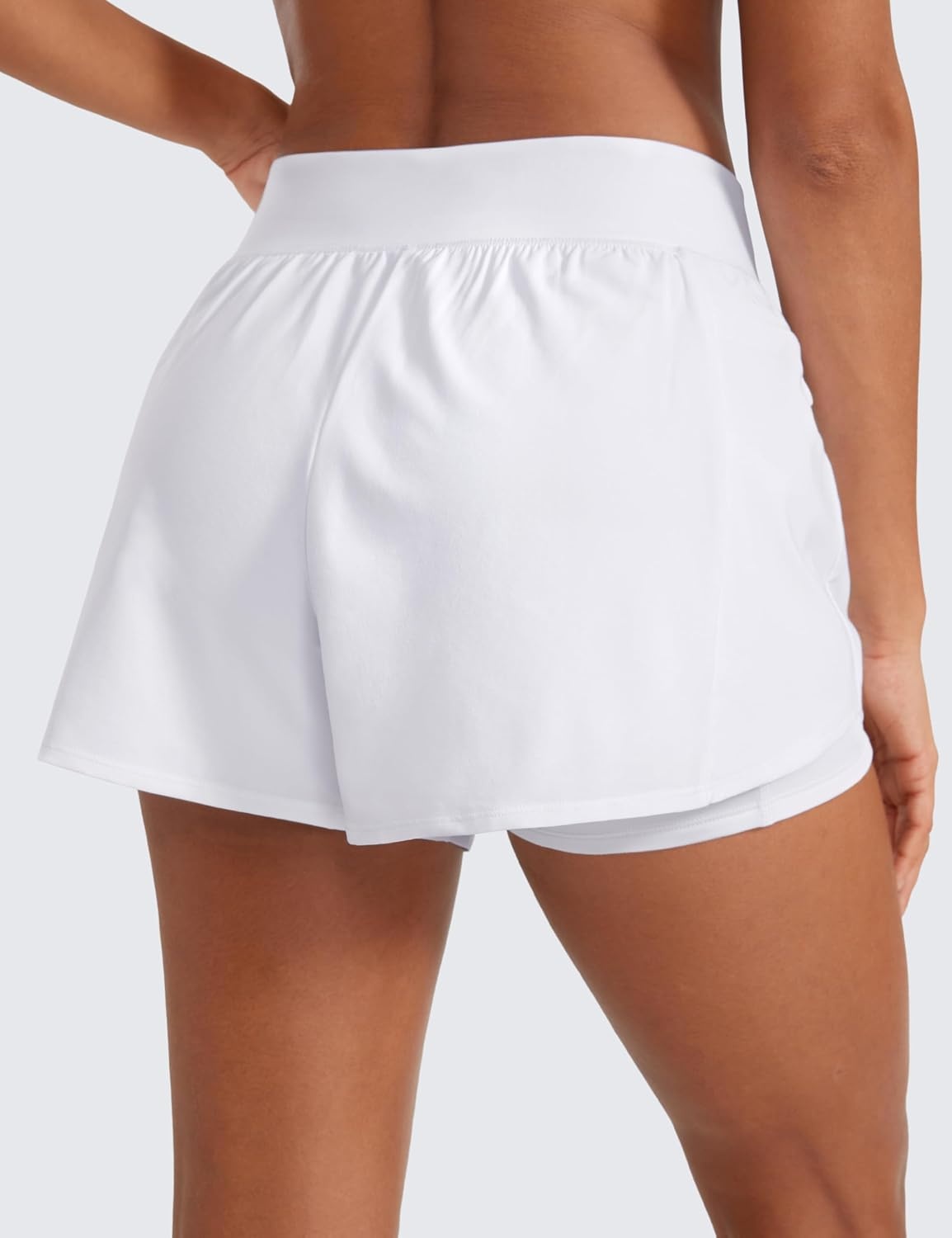 image:imageCRZ YOGA 2 in 1 Double Layer Running Shorts for Women 3 High Waisted for Athletic Tennis Workout with Zip PocketsWhite
