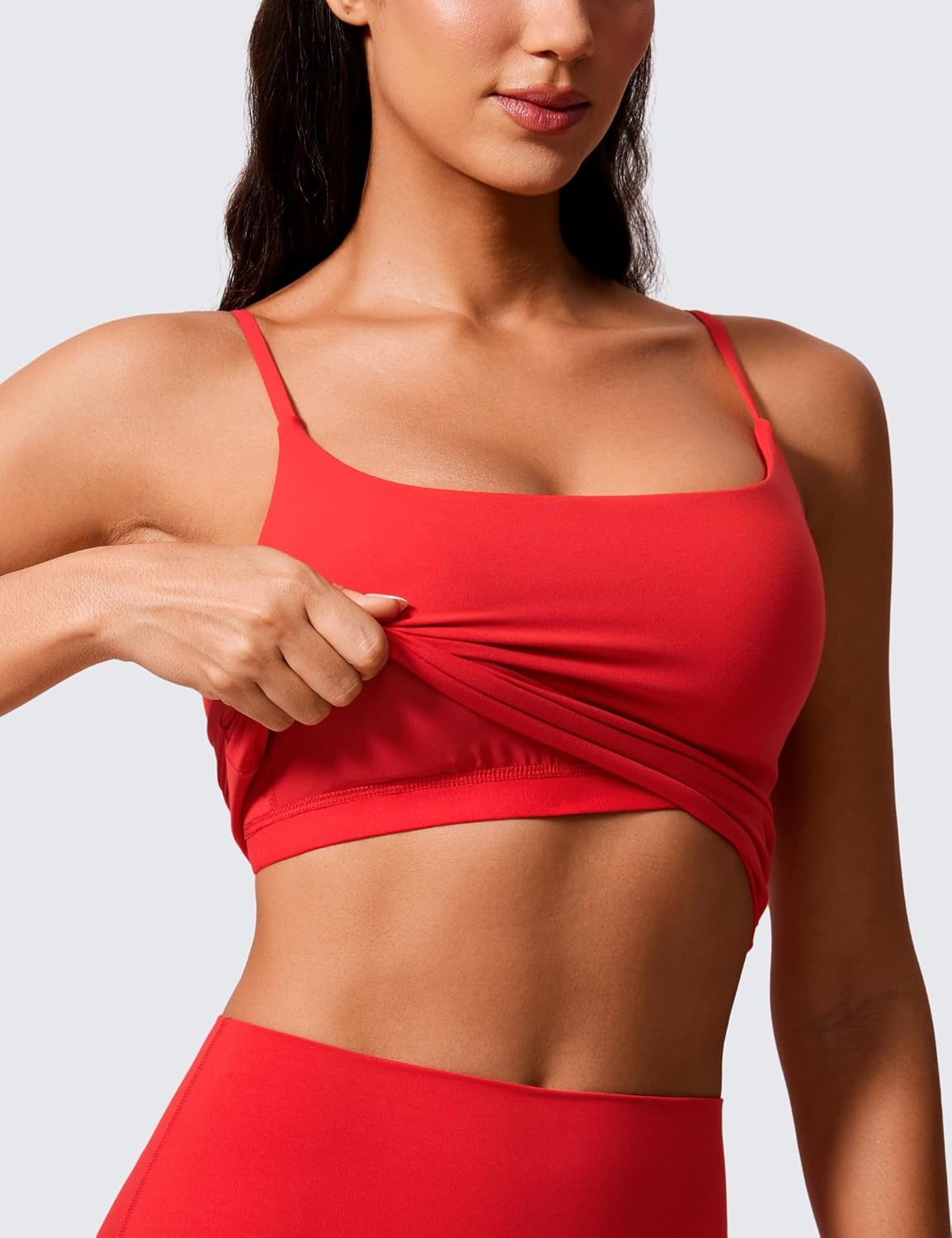 image:imageCRZ YOGA Butterlift Adjustable U Back Crop Tank Tops for Women Padded Camisole Scoop Neck Workout Longline Sports BrasDeep Red