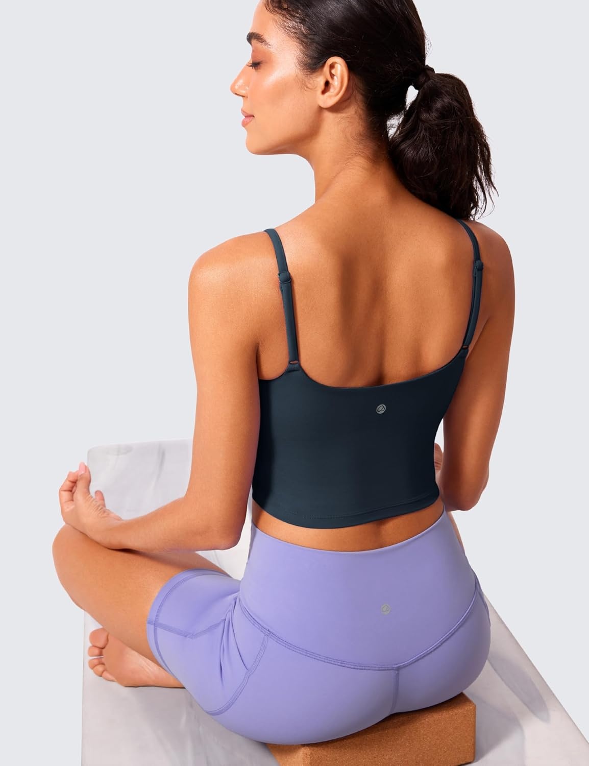image:imageCRZ YOGA Butterlift Adjustable U Back Crop Tank Tops for Women Padded Camisole Scoop Neck Workout Longline Sports BrasTrue Navy
