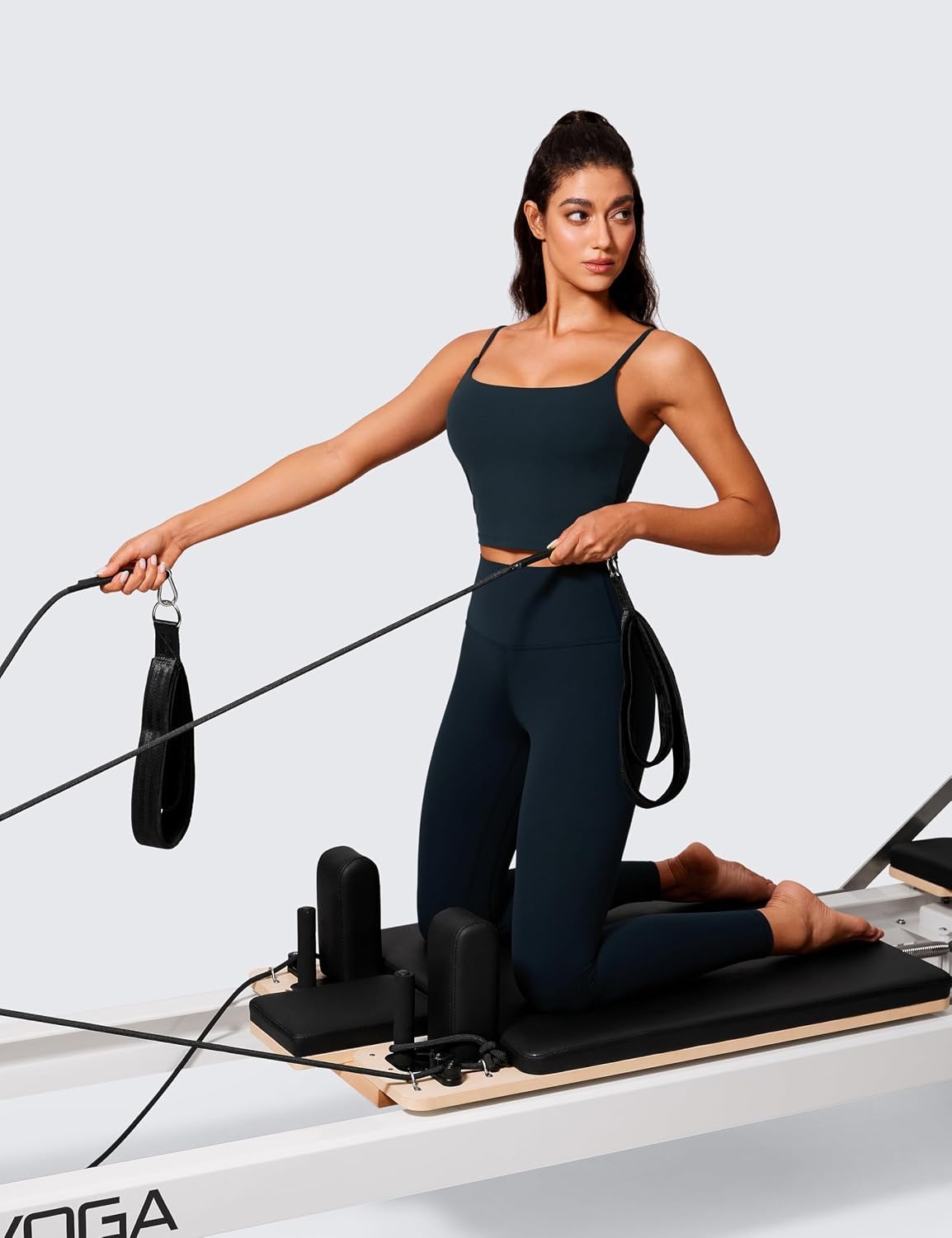image:imageCRZ YOGA Butterlift Adjustable U Back Crop Tank Tops for Women Padded Camisole Scoop Neck Workout Longline Sports BrasTrue Navy