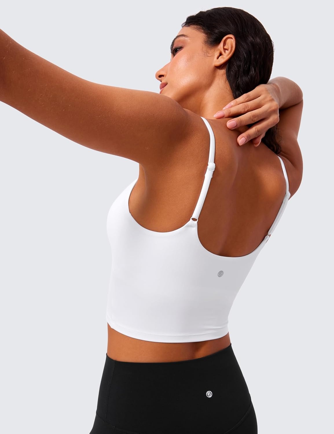 image:imageCRZ YOGA Butterlift Adjustable U Back Crop Tank Tops for Women Padded Camisole Scoop Neck Workout Longline Sports BrasWhite