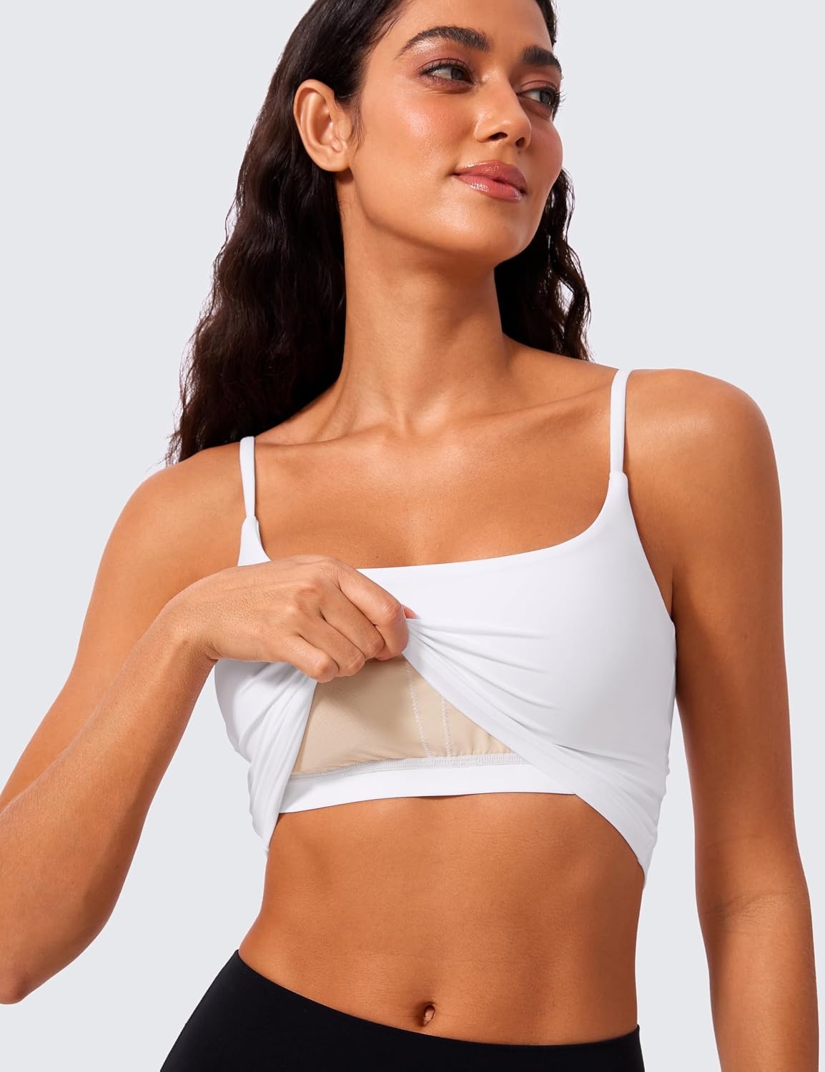 image:imageCRZ YOGA Butterlift Adjustable U Back Crop Tank Tops for Women Padded Camisole Scoop Neck Workout Longline Sports BrasWhite