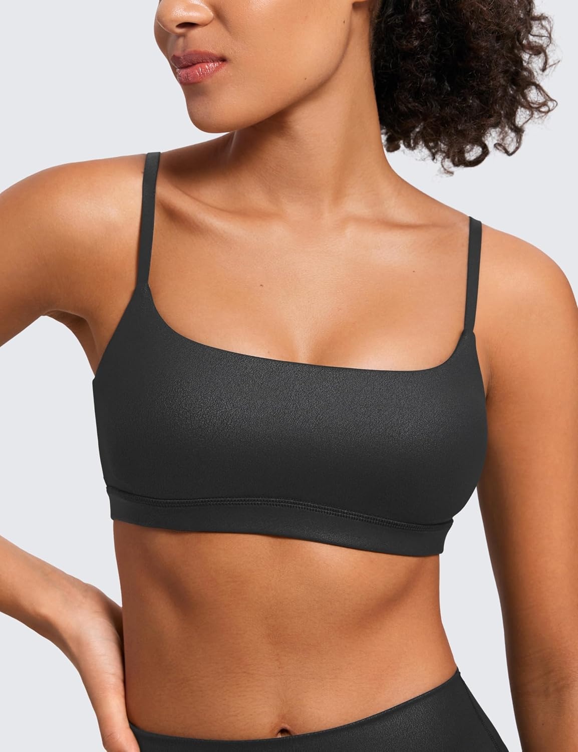 image:imageCRZ YOGA Butterluxe Adjustable Spaghetti Strap Sports Bras for Women Scoop Neck Wireless Padded Yoga Workout Crop TopBlack Foil Pattern