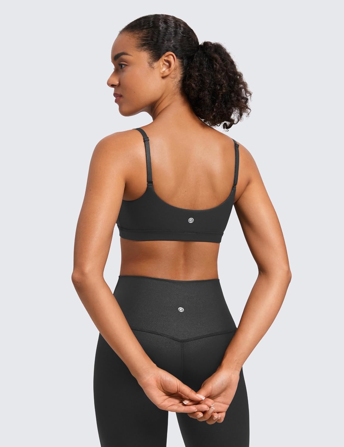 image:imageCRZ YOGA Butterluxe Adjustable Spaghetti Strap Sports Bras for Women Scoop Neck Wireless Padded Yoga Workout Crop TopBlack Foil Pattern