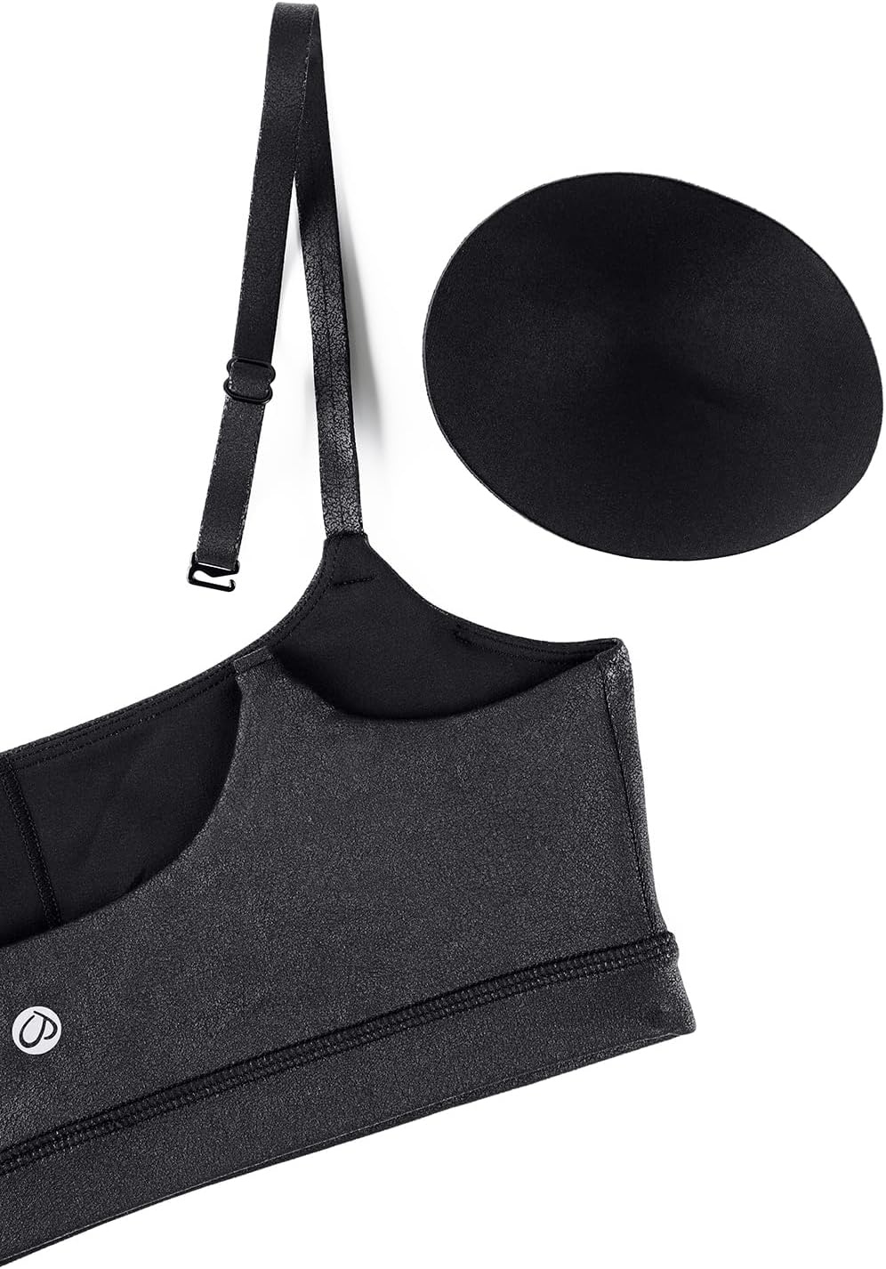 image:imageCRZ YOGA Butterluxe Adjustable Spaghetti Strap Sports Bras for Women Scoop Neck Wireless Padded Yoga Workout Crop TopBlack Foil Pattern