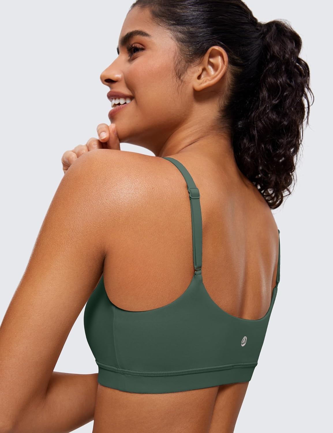 image:imageCRZ YOGA Butterluxe Adjustable Spaghetti Strap Sports Bras for Women Scoop Neck Wireless Padded Yoga Workout Crop TopDark Forest Green