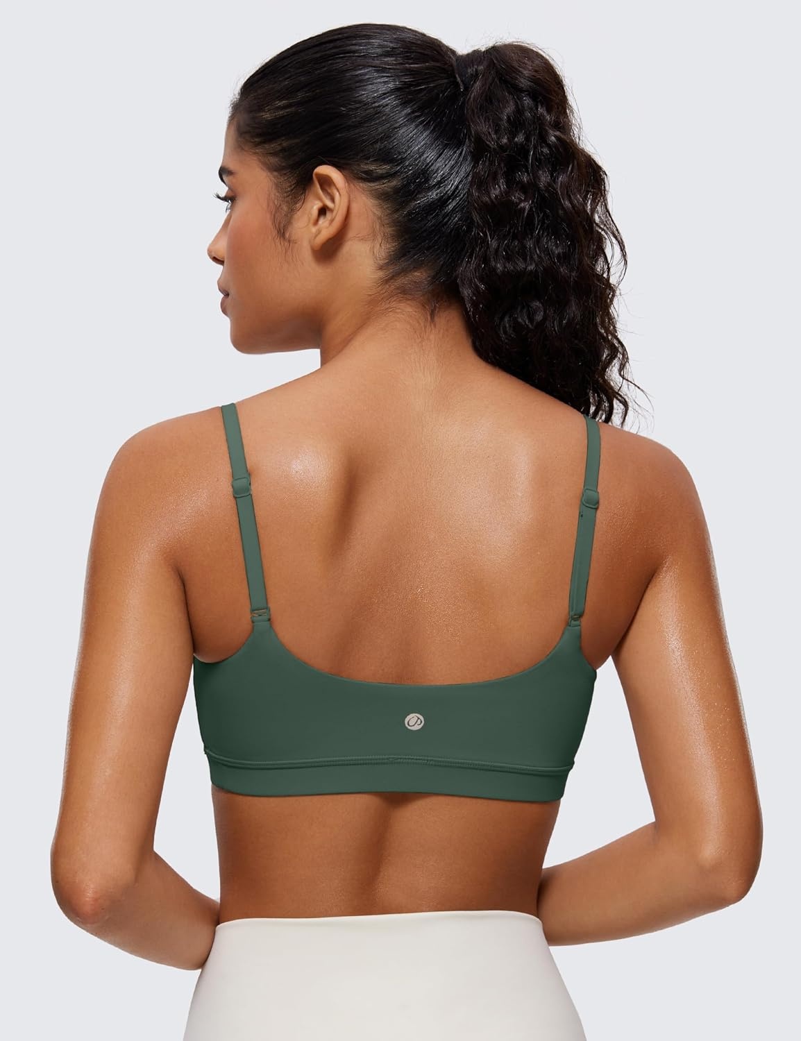 image:imageCRZ YOGA Butterluxe Adjustable Spaghetti Strap Sports Bras for Women Scoop Neck Wireless Padded Yoga Workout Crop TopDark Forest Green