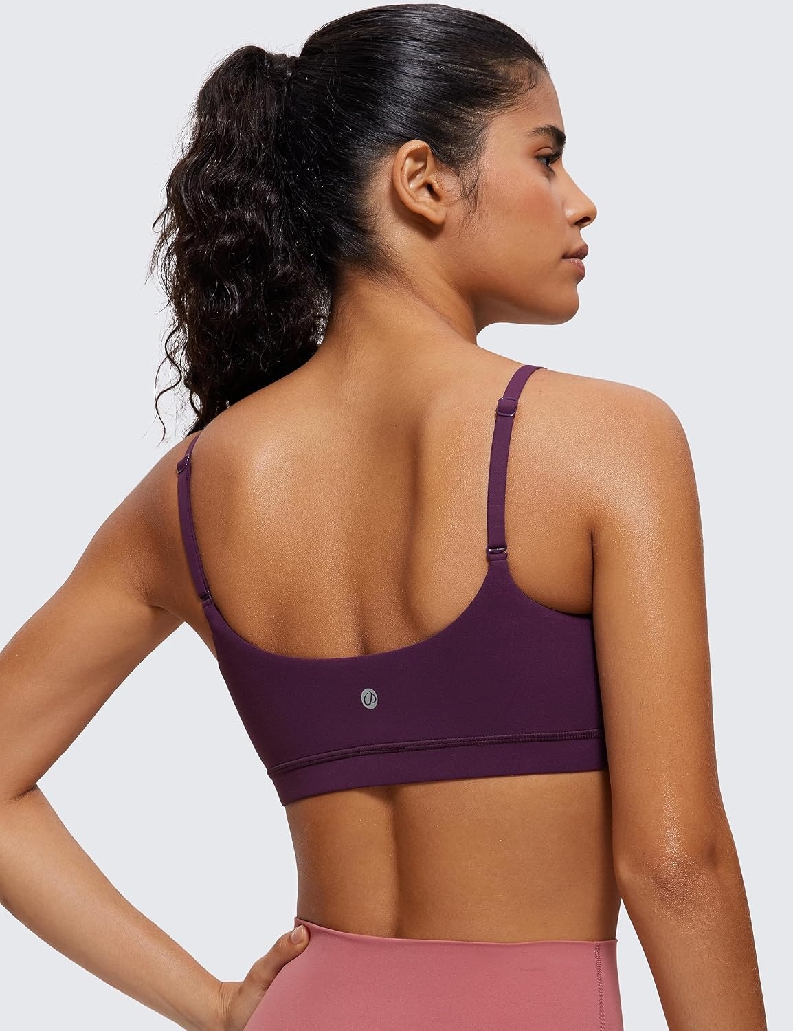 image:imageCRZ YOGA Butterluxe Adjustable Spaghetti Strap Sports Bras for Women Scoop Neck Wireless Padded Yoga Workout Crop TopDeep Purple