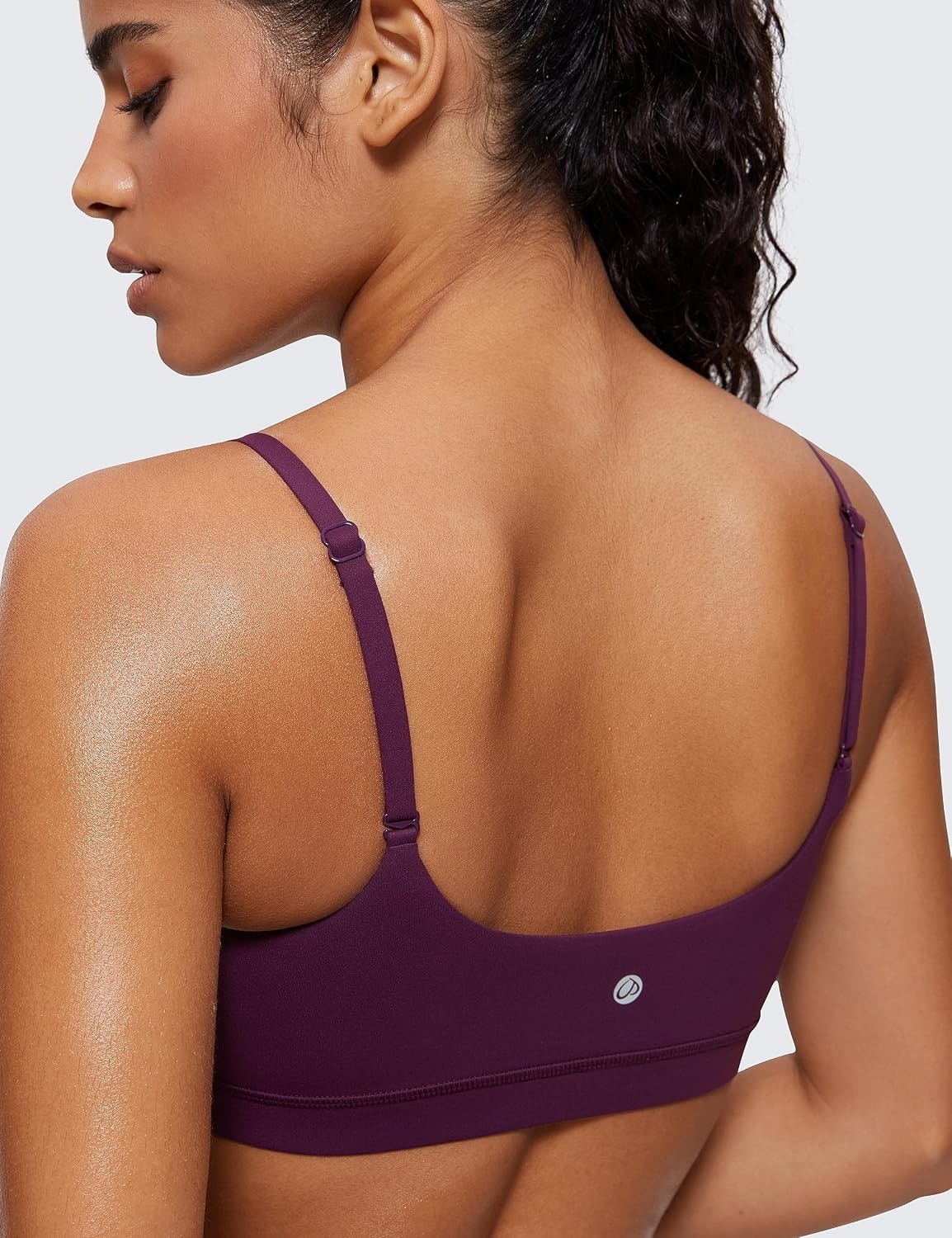 image:imageCRZ YOGA Butterluxe Adjustable Spaghetti Strap Sports Bras for Women Scoop Neck Wireless Padded Yoga Workout Crop TopDeep Purple