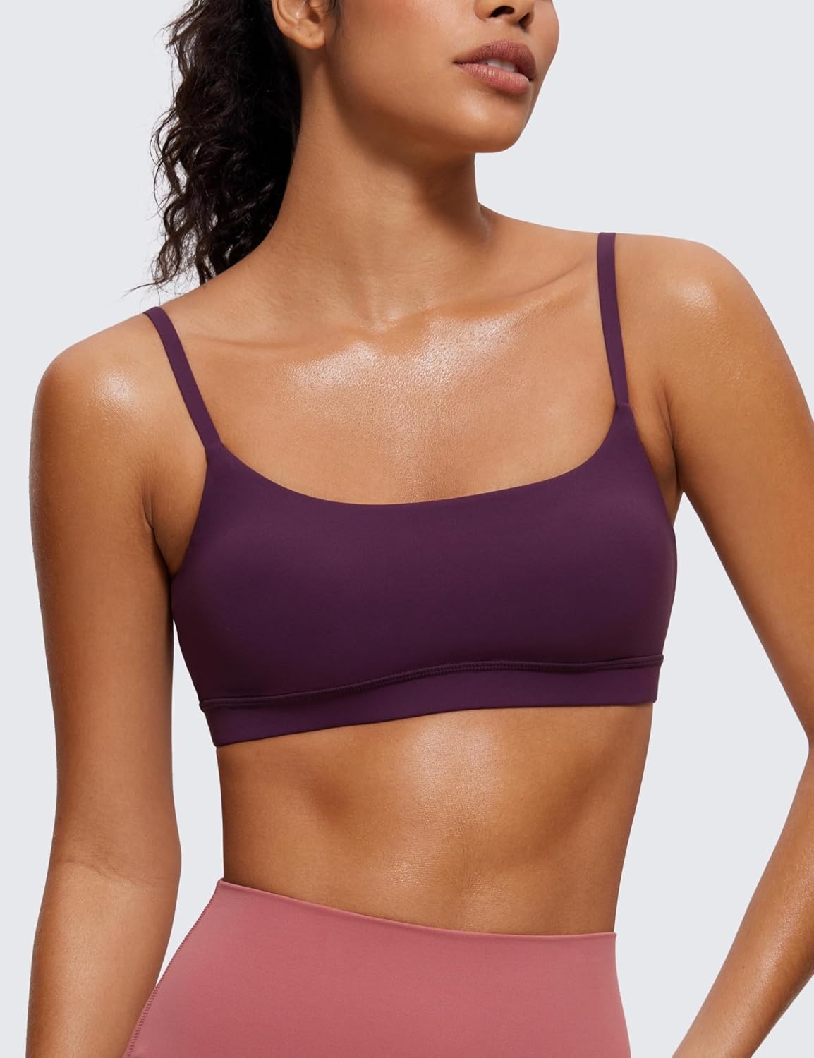 image:imageCRZ YOGA Butterluxe Adjustable Spaghetti Strap Sports Bras for Women Scoop Neck Wireless Padded Yoga Workout Crop TopDeep Purple