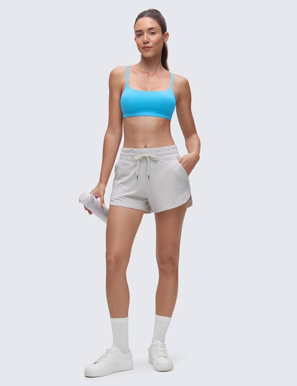 image:imageCRZ YOGA Butterluxe Adjustable Spaghetti Strap Sports Bras for Women Scoop Neck Wireless Padded Yoga Workout Crop TopKayak Blue