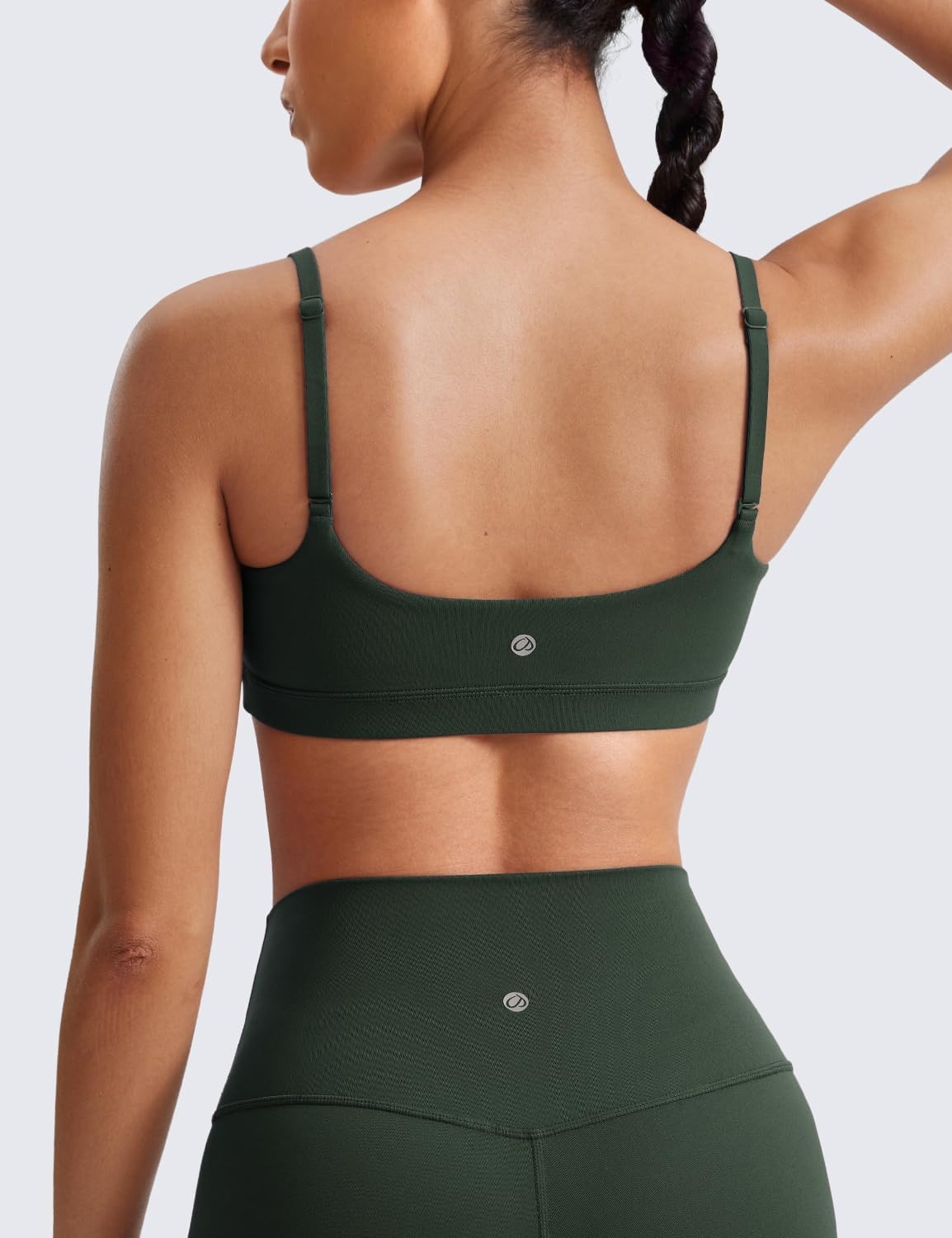 image:imageCRZ YOGA Butterluxe Adjustable Spaghetti Strap Sports Bras for Women Scoop Neck Wireless Padded Yoga Workout Crop TopLegend Green