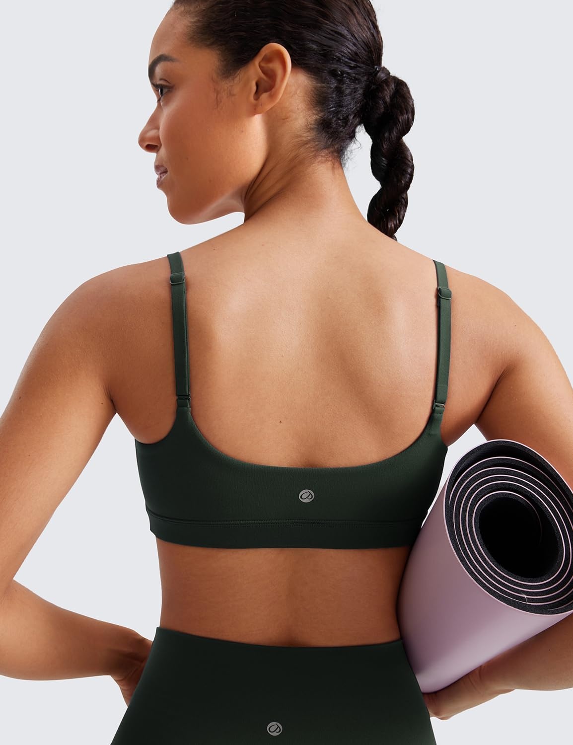 image:imageCRZ YOGA Butterluxe Adjustable Spaghetti Strap Sports Bras for Women Scoop Neck Wireless Padded Yoga Workout Crop TopLegend Green