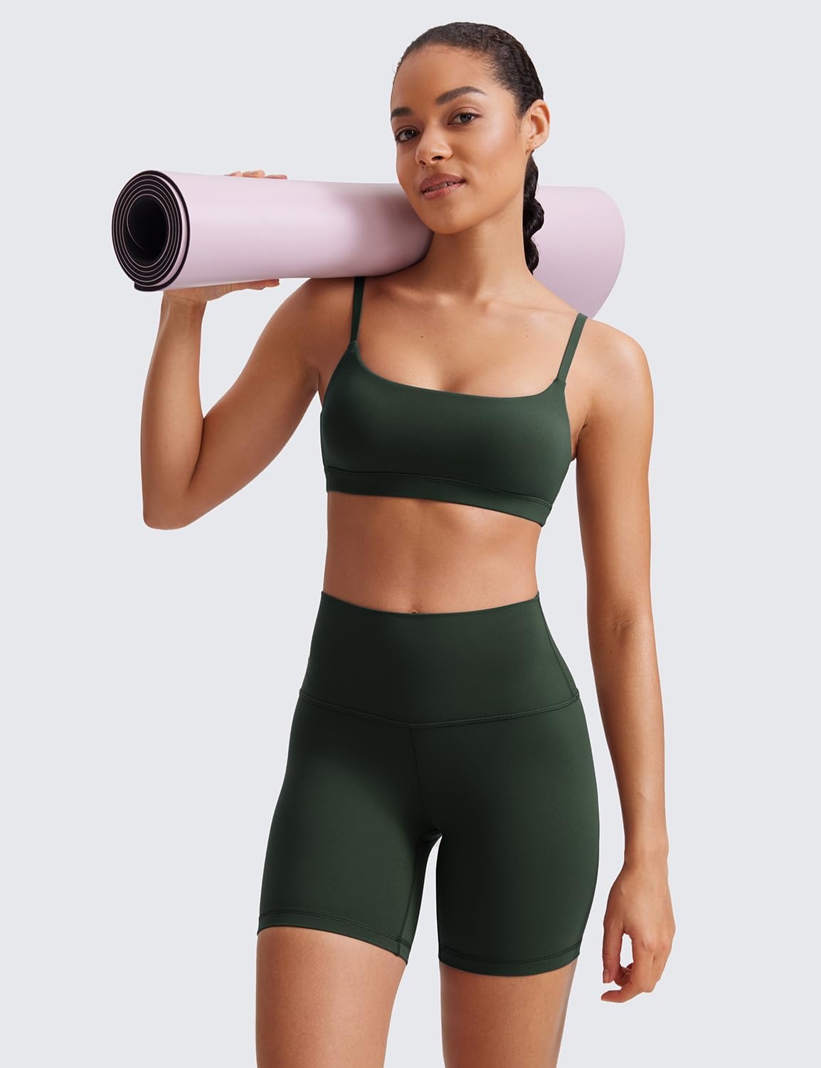 image:imageCRZ YOGA Butterluxe Adjustable Spaghetti Strap Sports Bras for Women Scoop Neck Wireless Padded Yoga Workout Crop TopLegend Green