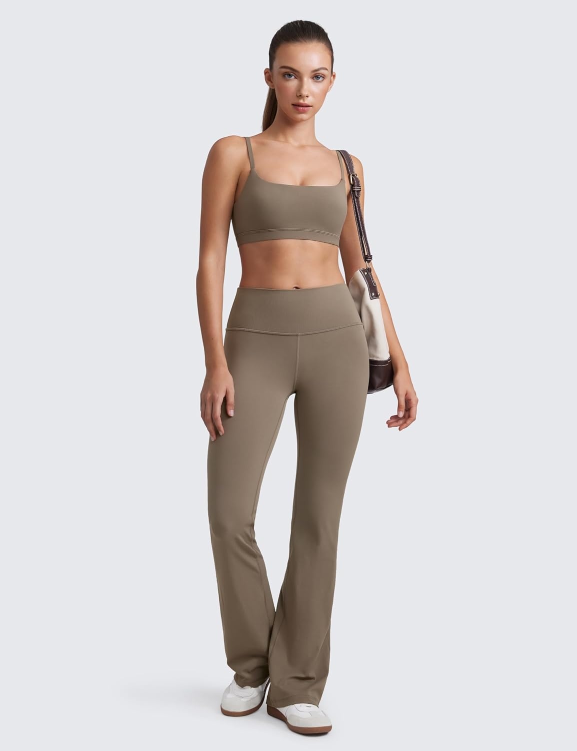 image:imageCRZ YOGA Butterluxe Adjustable Spaghetti Strap Sports Bras for Women Scoop Neck Wireless Padded Yoga Workout Crop TopNomad Grey
