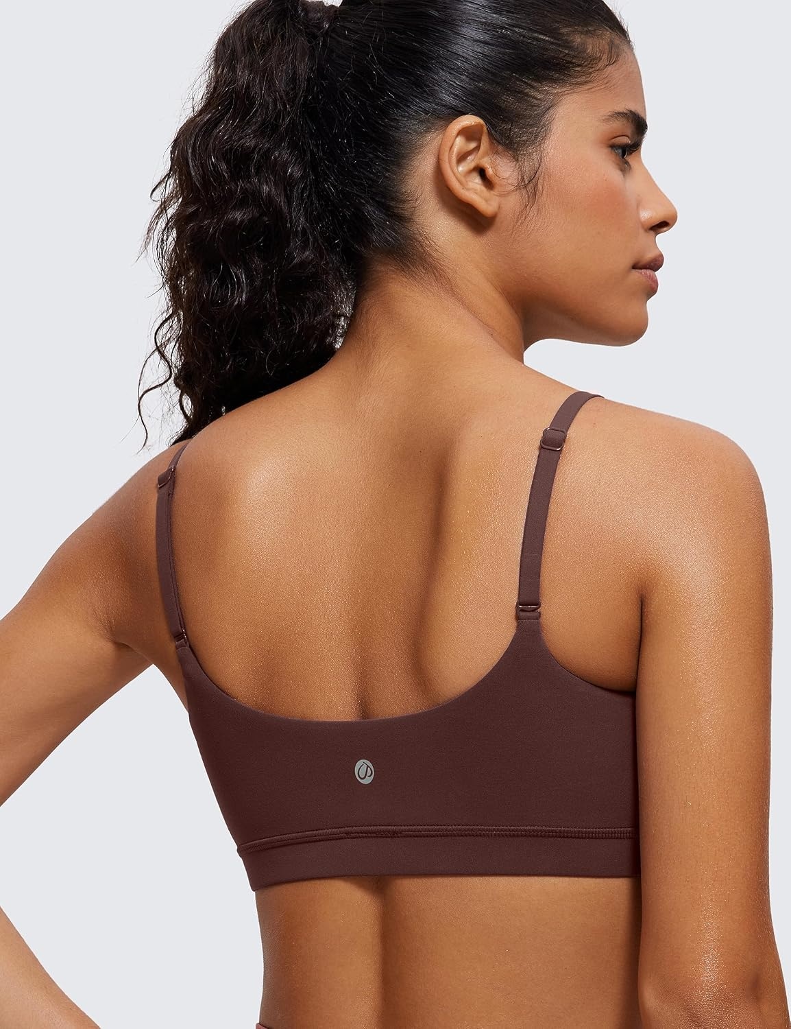 image:imageCRZ YOGA Butterluxe Adjustable Spaghetti Strap Sports Bras for Women Scoop Neck Wireless Padded Yoga Workout Crop TopTaupe