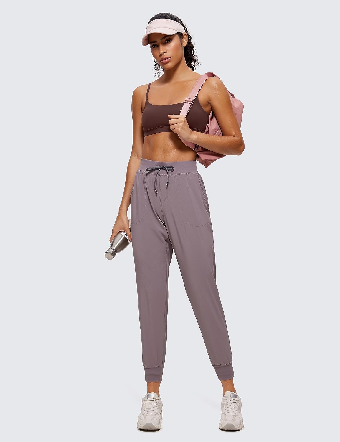 image:imageCRZ YOGA Butterluxe Adjustable Spaghetti Strap Sports Bras for Women Scoop Neck Wireless Padded Yoga Workout Crop TopTaupe