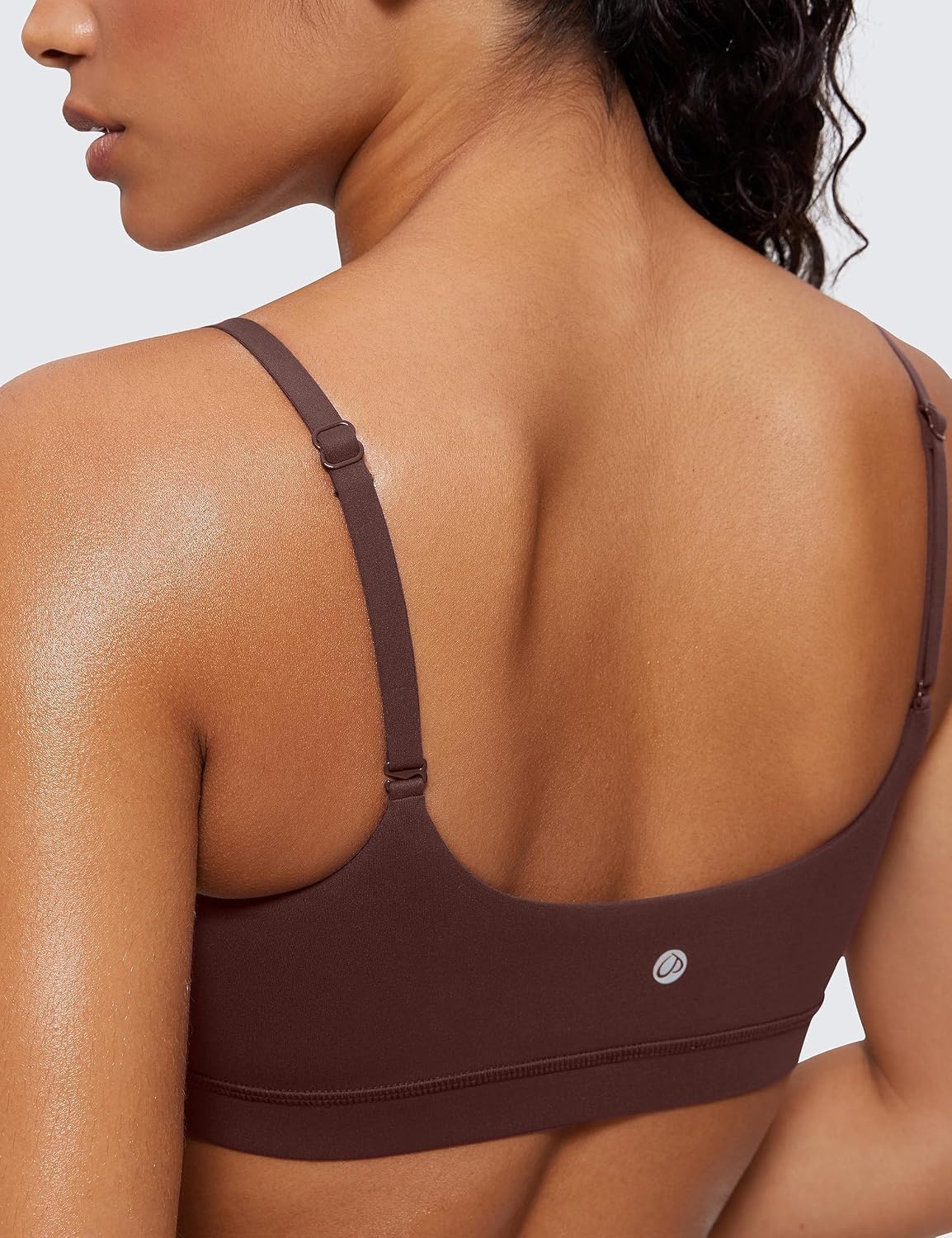 image:imageCRZ YOGA Butterluxe Adjustable Spaghetti Strap Sports Bras for Women Scoop Neck Wireless Padded Yoga Workout Crop TopTaupe