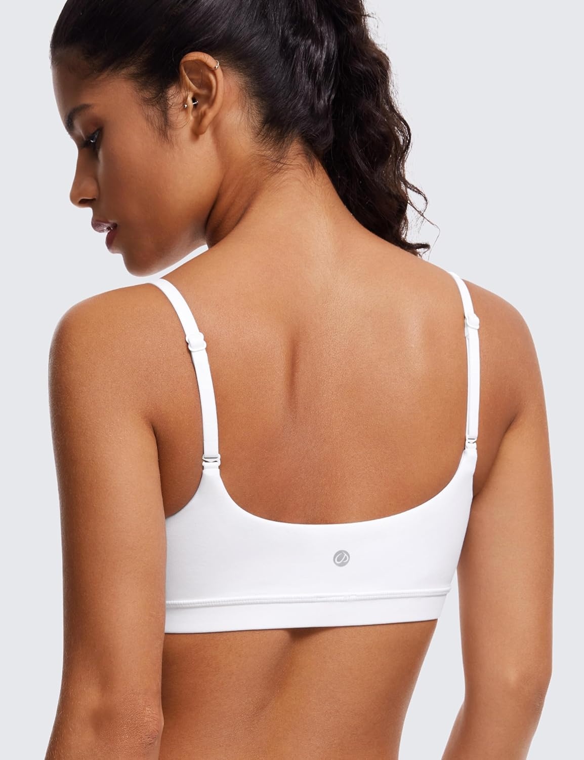 image:imageCRZ YOGA Butterluxe Adjustable Spaghetti Strap Sports Bras for Women Scoop Neck Wireless Padded Yoga Workout Crop TopWhite