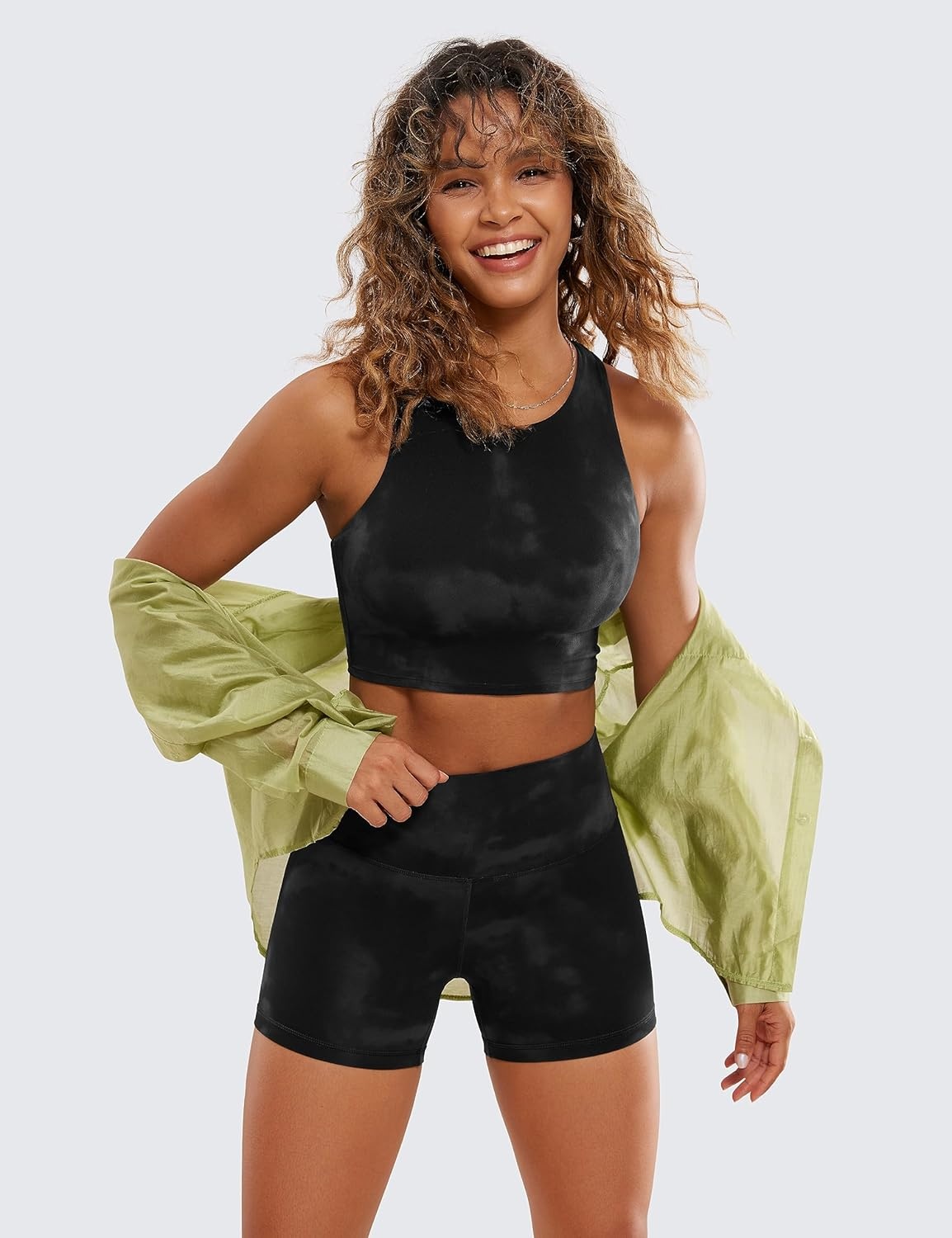 image:imageCRZ YOGA Butterluxe Biker Shorts 4 High Waisted Booty Workout Volleyball Yoga Womens SpandexBlack Tie Dye Flowers