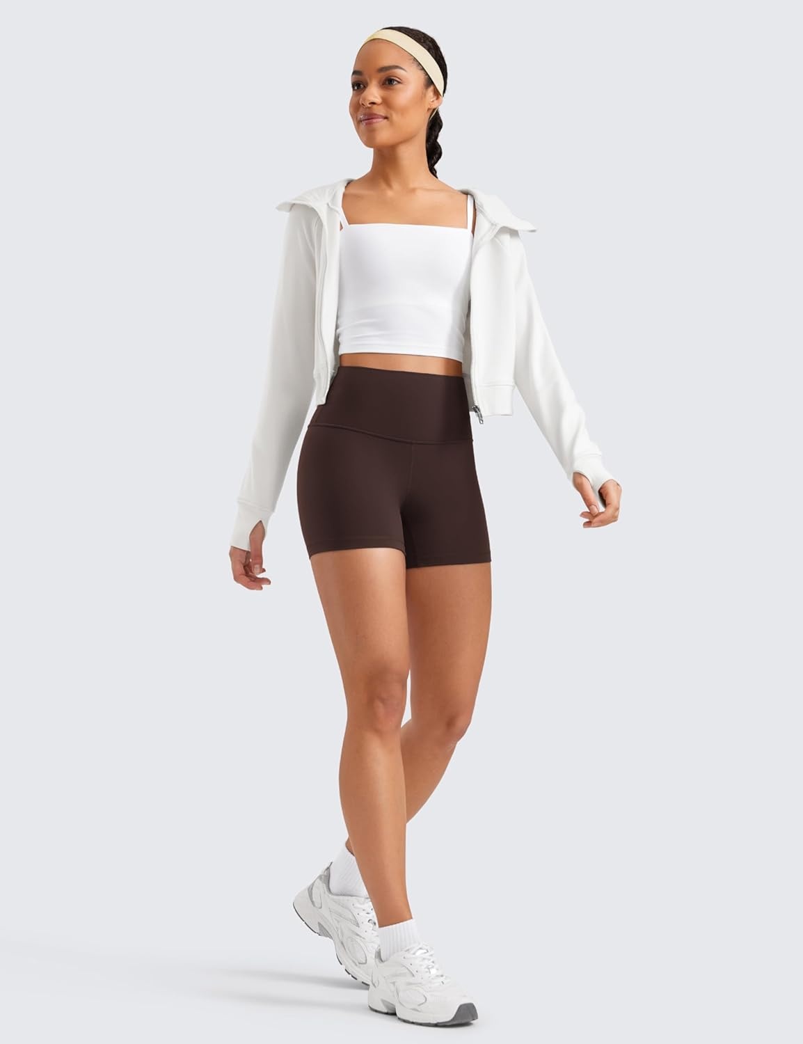 image:imageCRZ YOGA Butterluxe Biker Shorts 4 High Waisted Booty Workout Volleyball Yoga Womens SpandexHot Fudge Brown