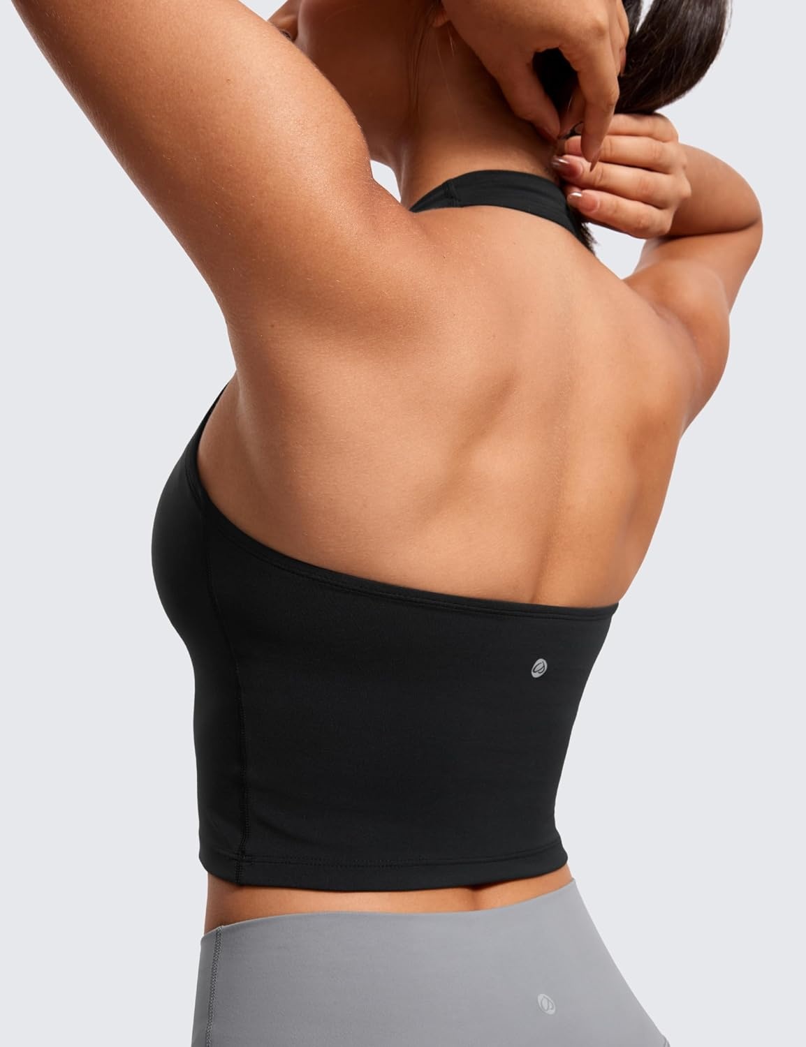 image:imageCRZ YOGA Butterluxe Halter Crop Tank Tops for Women Open Back Padded Longline Sports Bras Workout GymBlack