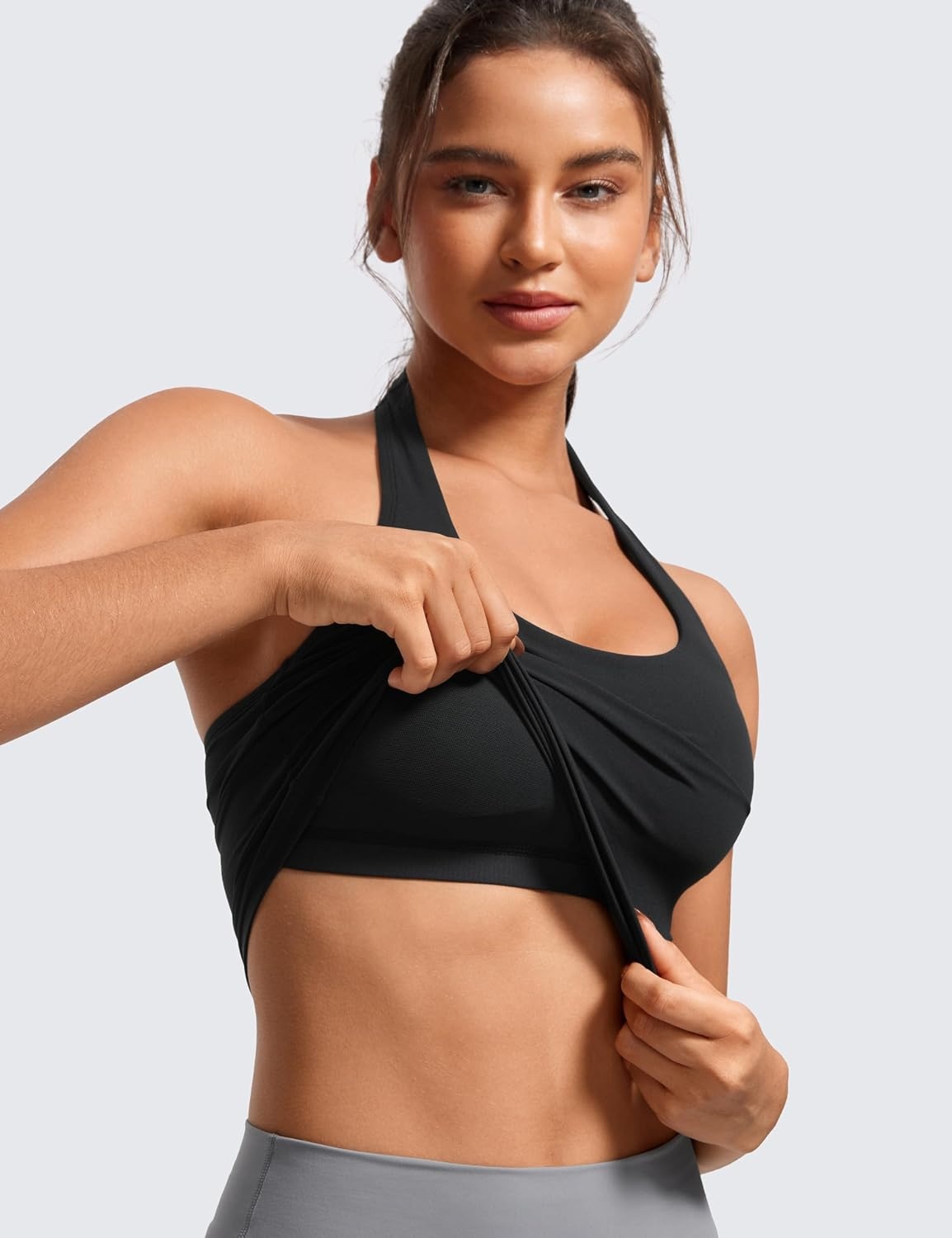 image:imageCRZ YOGA Butterluxe Halter Crop Tank Tops for Women Open Back Padded Longline Sports Bras Workout GymBlack