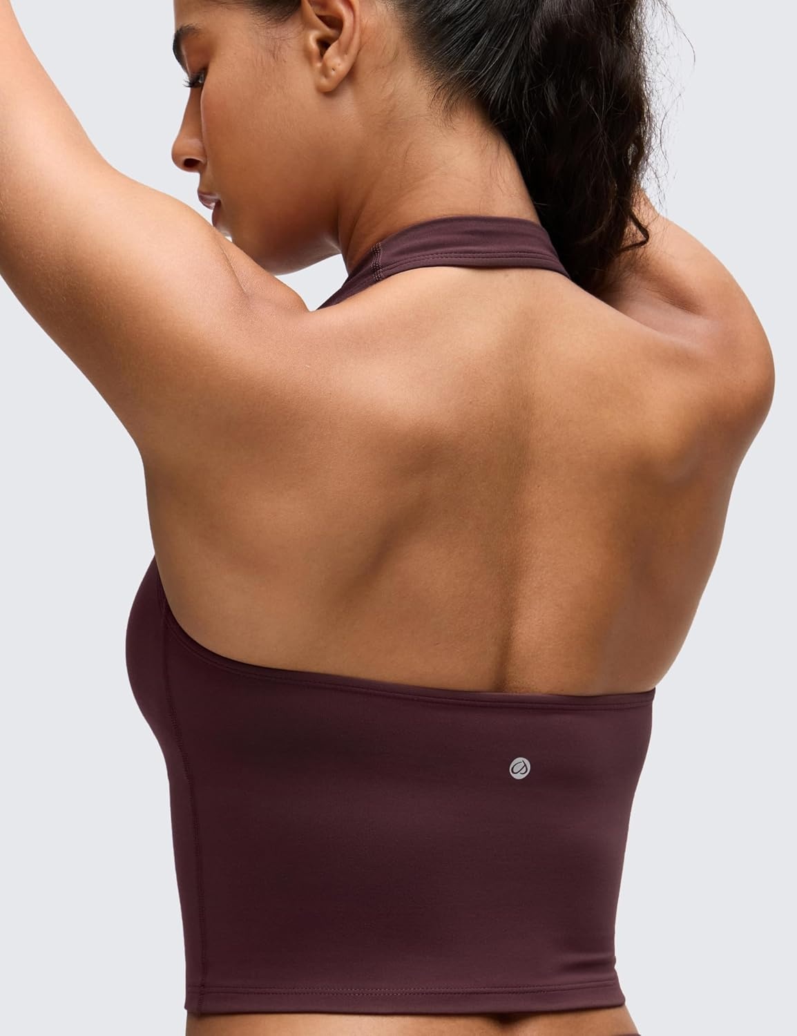 image:imageCRZ YOGA Butterluxe Halter Crop Tank Tops for Women Open Back Padded Longline Sports Bras Workout GymRipe Plum