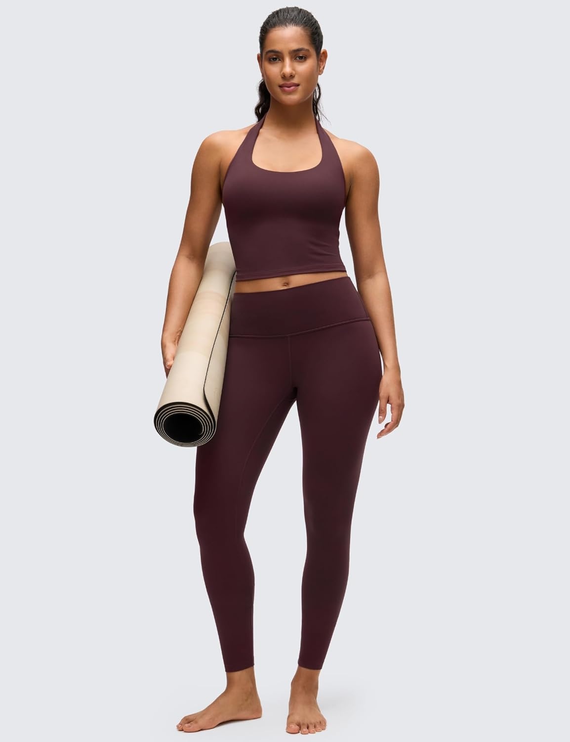 image:imageCRZ YOGA Butterluxe Halter Crop Tank Tops for Women Open Back Padded Longline Sports Bras Workout GymRipe Plum