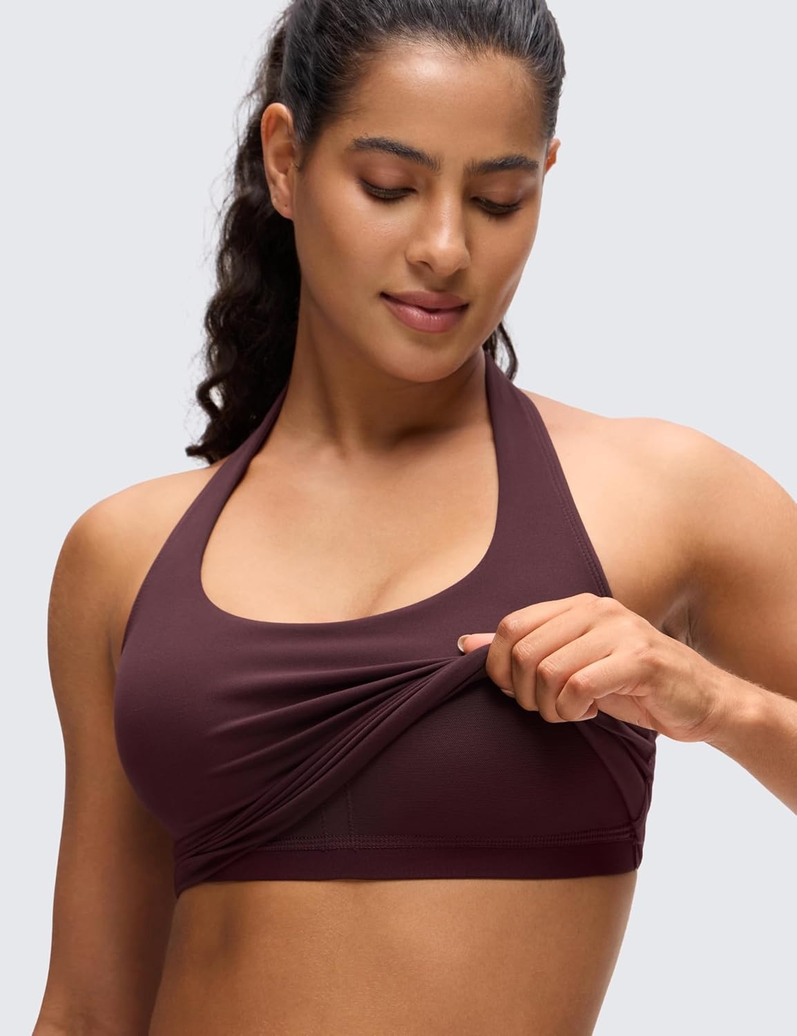 image:imageCRZ YOGA Butterluxe Halter Crop Tank Tops for Women Open Back Padded Longline Sports Bras Workout GymRipe Plum