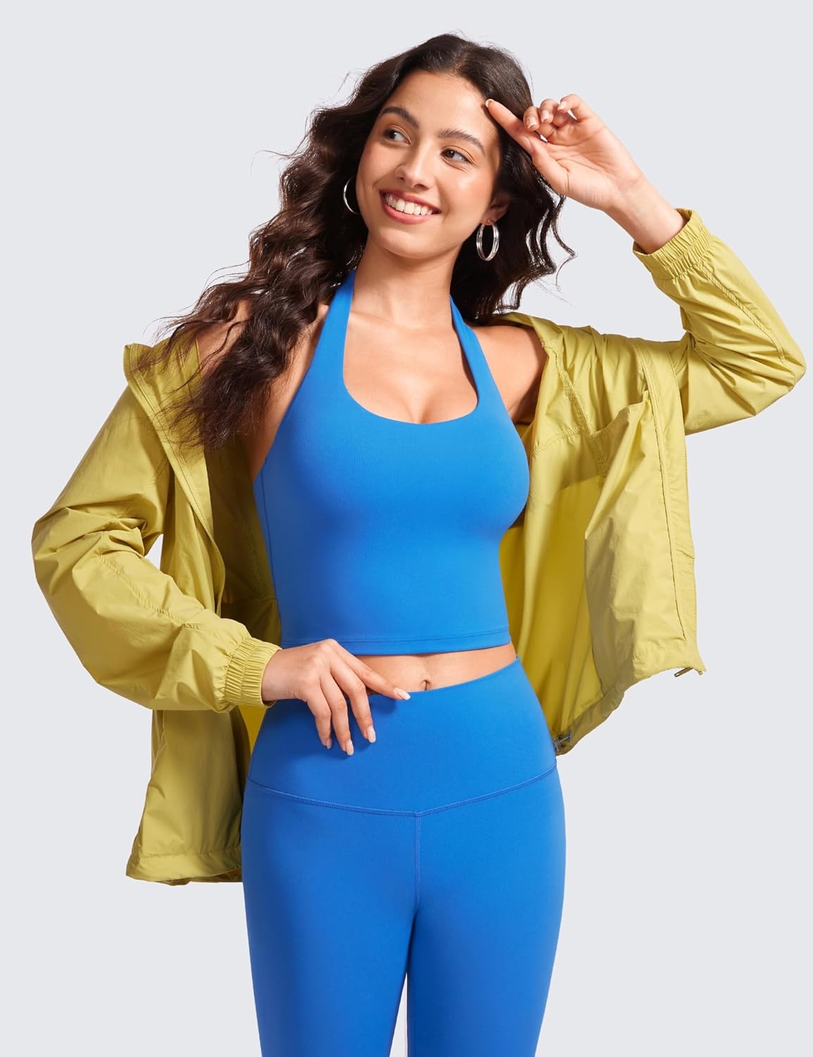 image:imageCRZ YOGA Butterluxe Halter Crop Tank Tops for Women Open Back Padded Longline Sports Bras Workout GymSparkle Blue
