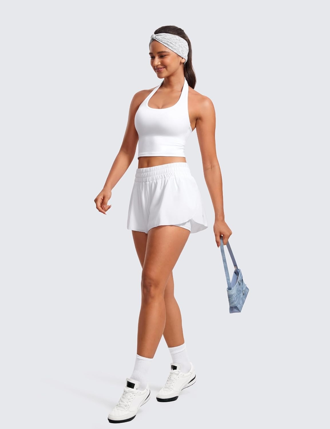 image:imageCRZ YOGA Butterluxe Halter Crop Tank Tops for Women Open Back Padded Longline Sports Bras Workout GymWhite