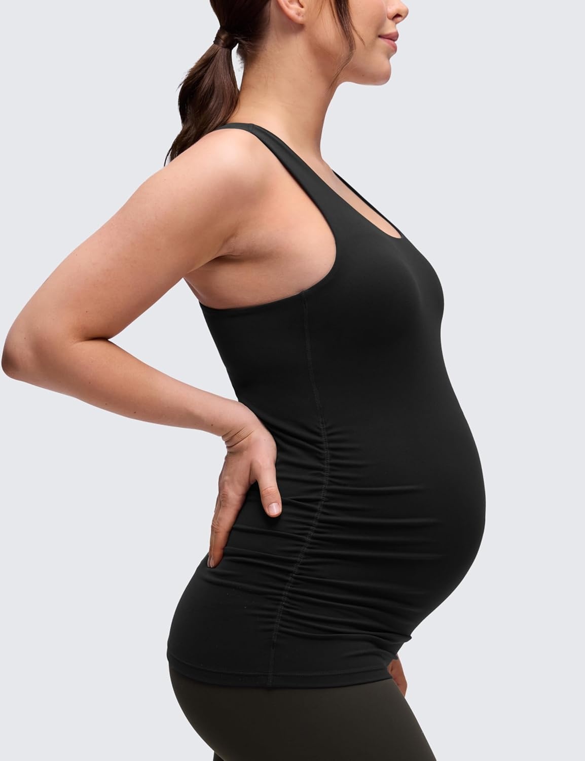 image:imageCRZ YOGA Butterluxe Maternity Racerback Tank Tops Ruched Sleeveless Womens Pregnancy Yoga Workout Shirt with Built in BraBlack