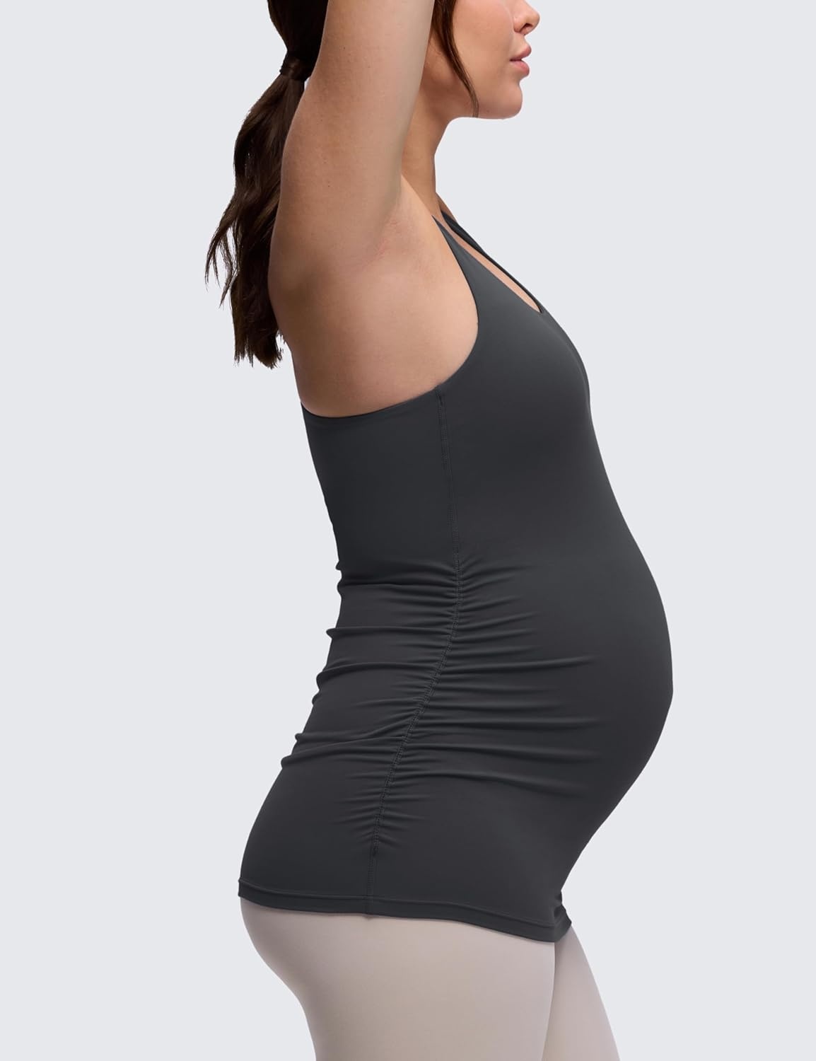 image:imageCRZ YOGA Butterluxe Maternity Racerback Tank Tops Ruched Sleeveless Womens Pregnancy Yoga Workout Shirt with Built in BraMysterious Grey