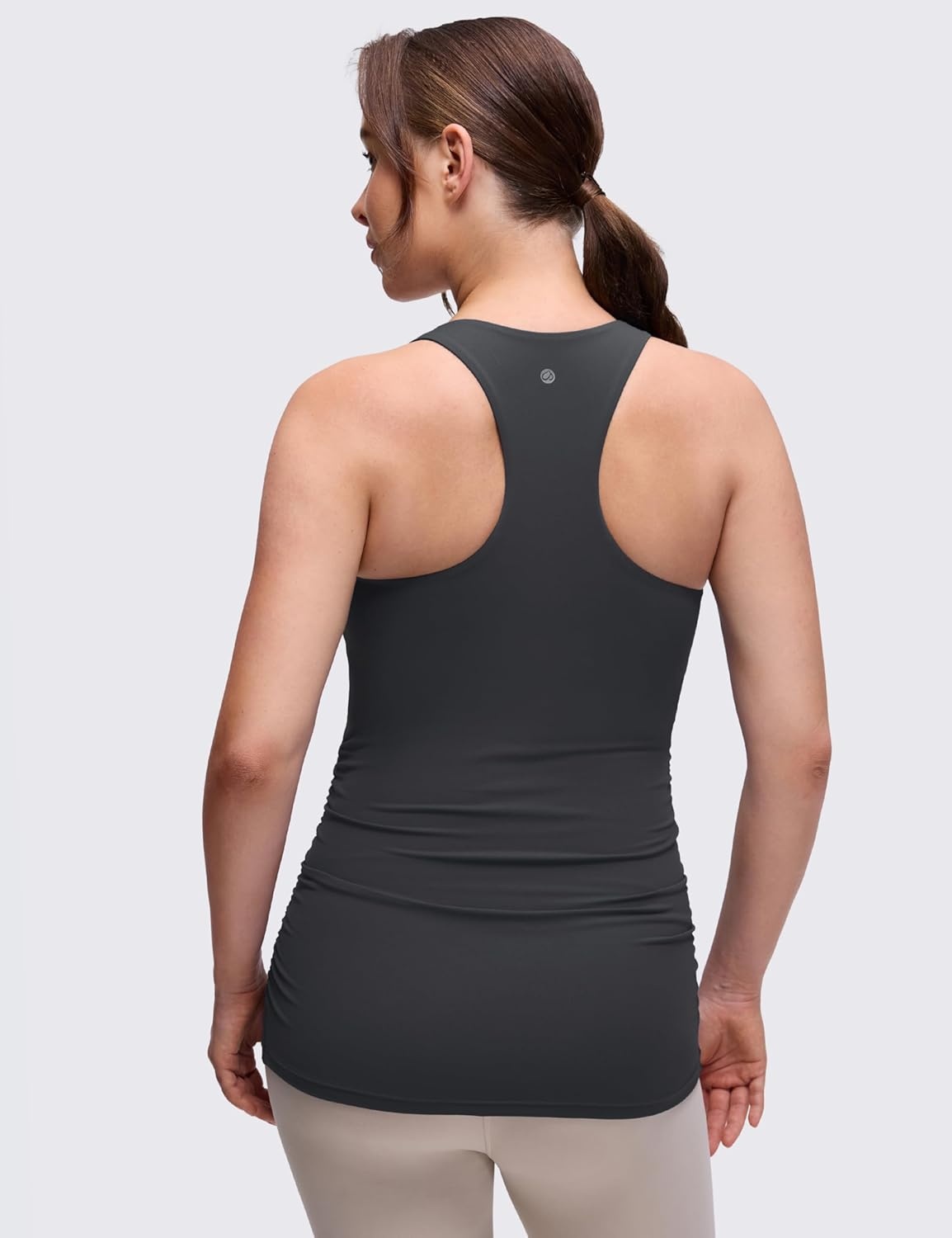 image:imageCRZ YOGA Butterluxe Maternity Racerback Tank Tops Ruched Sleeveless Womens Pregnancy Yoga Workout Shirt with Built in BraMysterious Grey