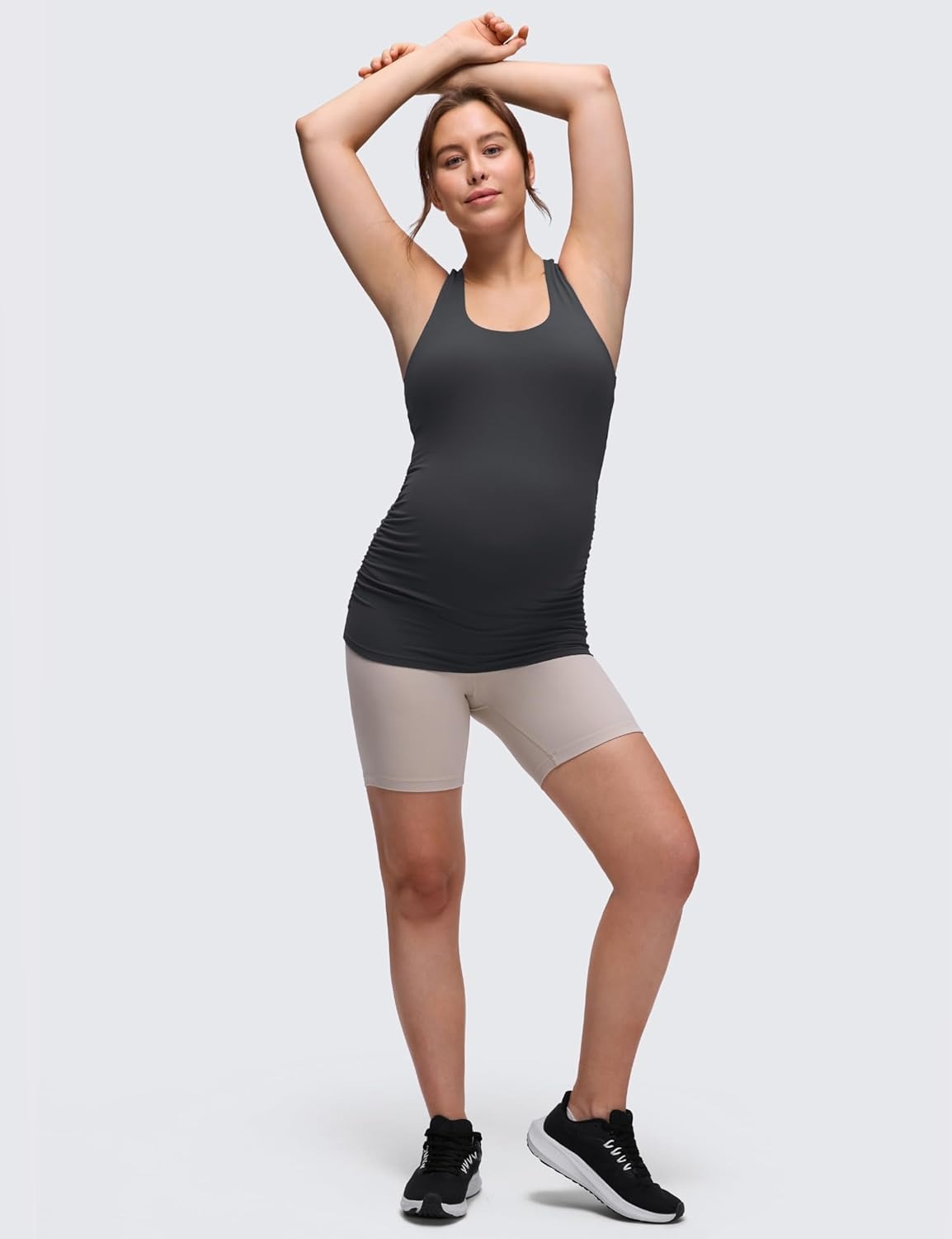 image:imageCRZ YOGA Butterluxe Maternity Racerback Tank Tops Ruched Sleeveless Womens Pregnancy Yoga Workout Shirt with Built in BraMysterious Grey