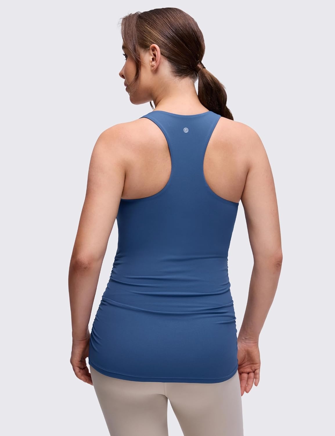 image:imageCRZ YOGA Butterluxe Maternity Racerback Tank Tops Ruched Sleeveless Womens Pregnancy Yoga Workout Shirt with Built in BraPitch Blue