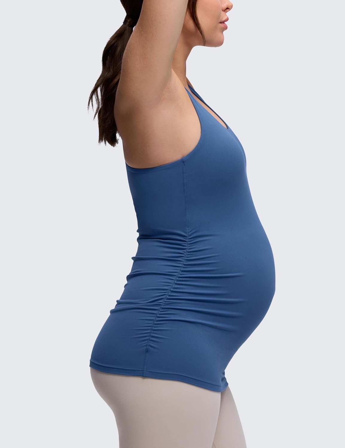 image:imageCRZ YOGA Butterluxe Maternity Racerback Tank Tops Ruched Sleeveless Womens Pregnancy Yoga Workout Shirt with Built in BraPitch Blue