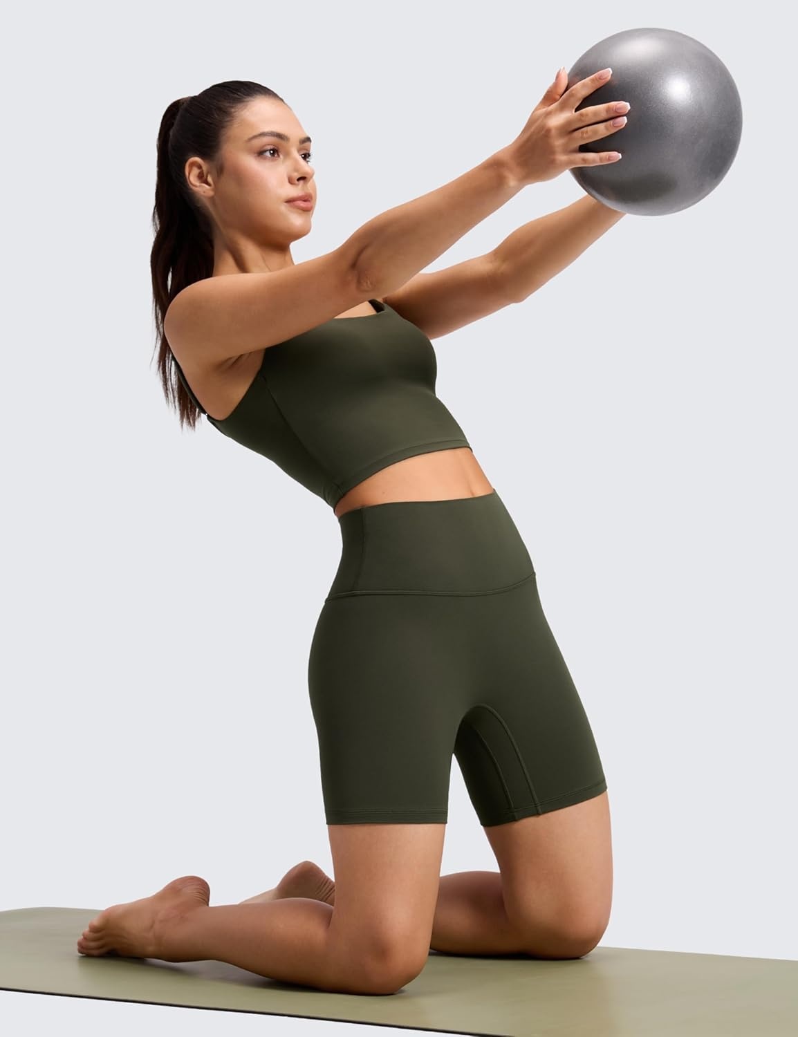 image:imageCRZ YOGA Butterluxe No Front Seam Biker Shorts 6 High Waisted Lounge Pilates Workout Athletic Womens Buttery SoftOlive Green