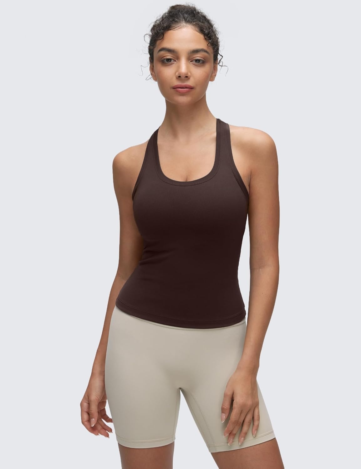 image:imageCRZ YOGA Butterluxe Racerback Tank Tops for Women Yoga Workout Casual Gym Athletic Camisole Tight Sleeveless ShirtsHot Fudge Brown