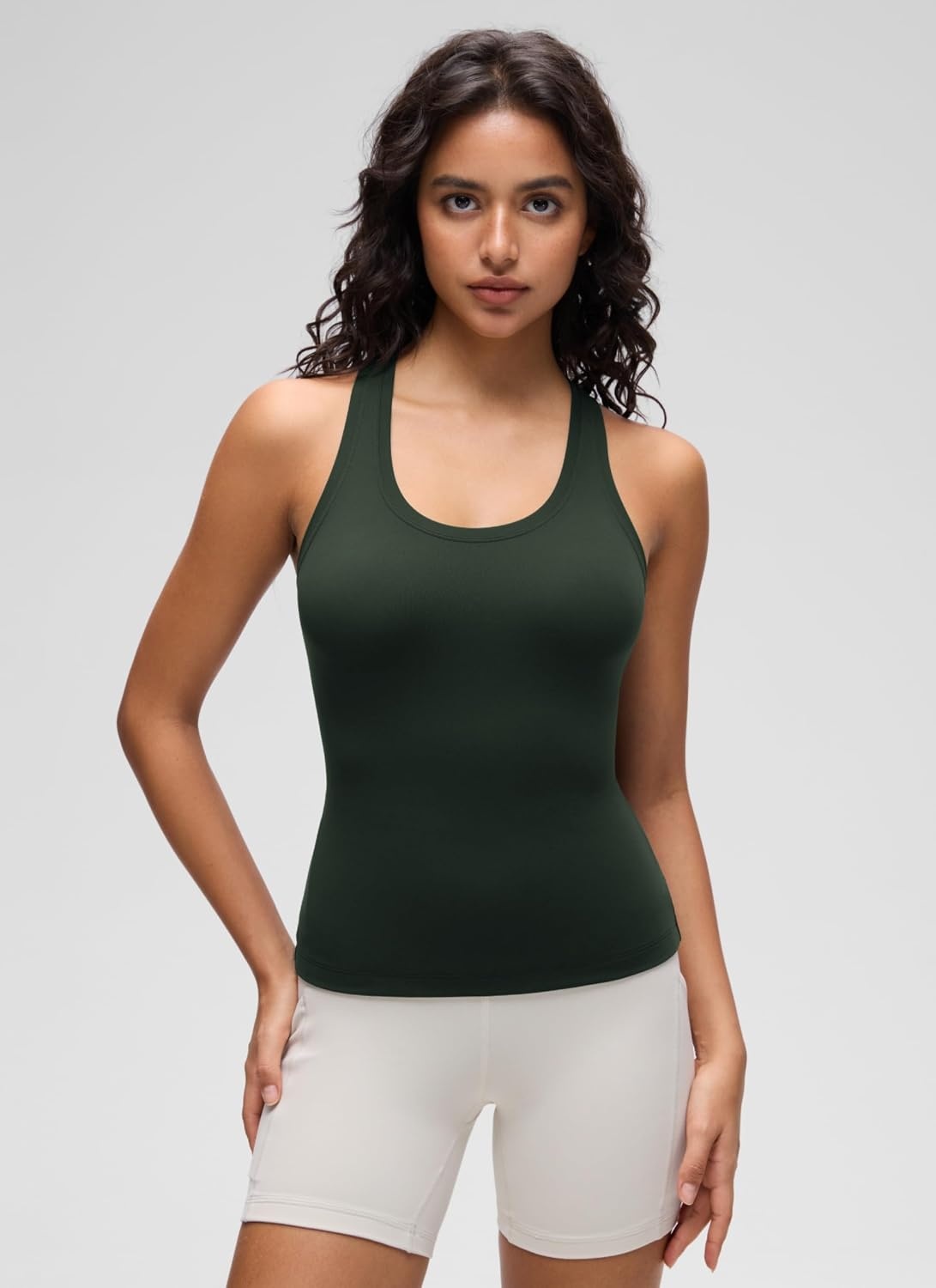 image:imageCRZ YOGA Butterluxe Racerback Tank Tops for Women Yoga Workout Casual Gym Athletic Camisole Tight Sleeveless ShirtsLegend Green